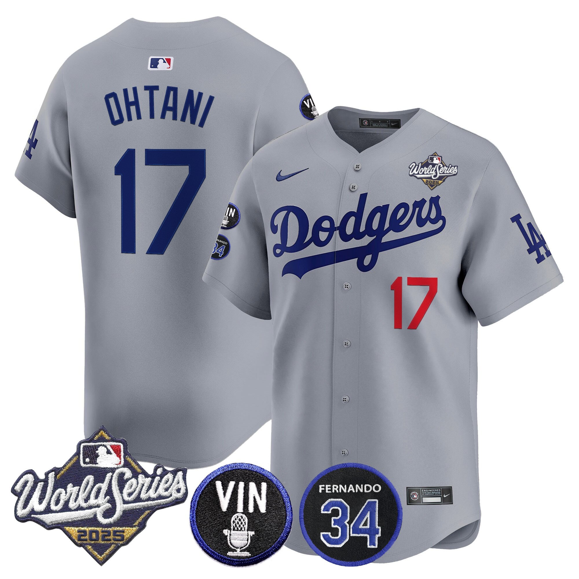 Men's Dodgers 2025 World Series Vapor Premier Limited Jersey - Vin Scully & Fernando Patch - All Stitched