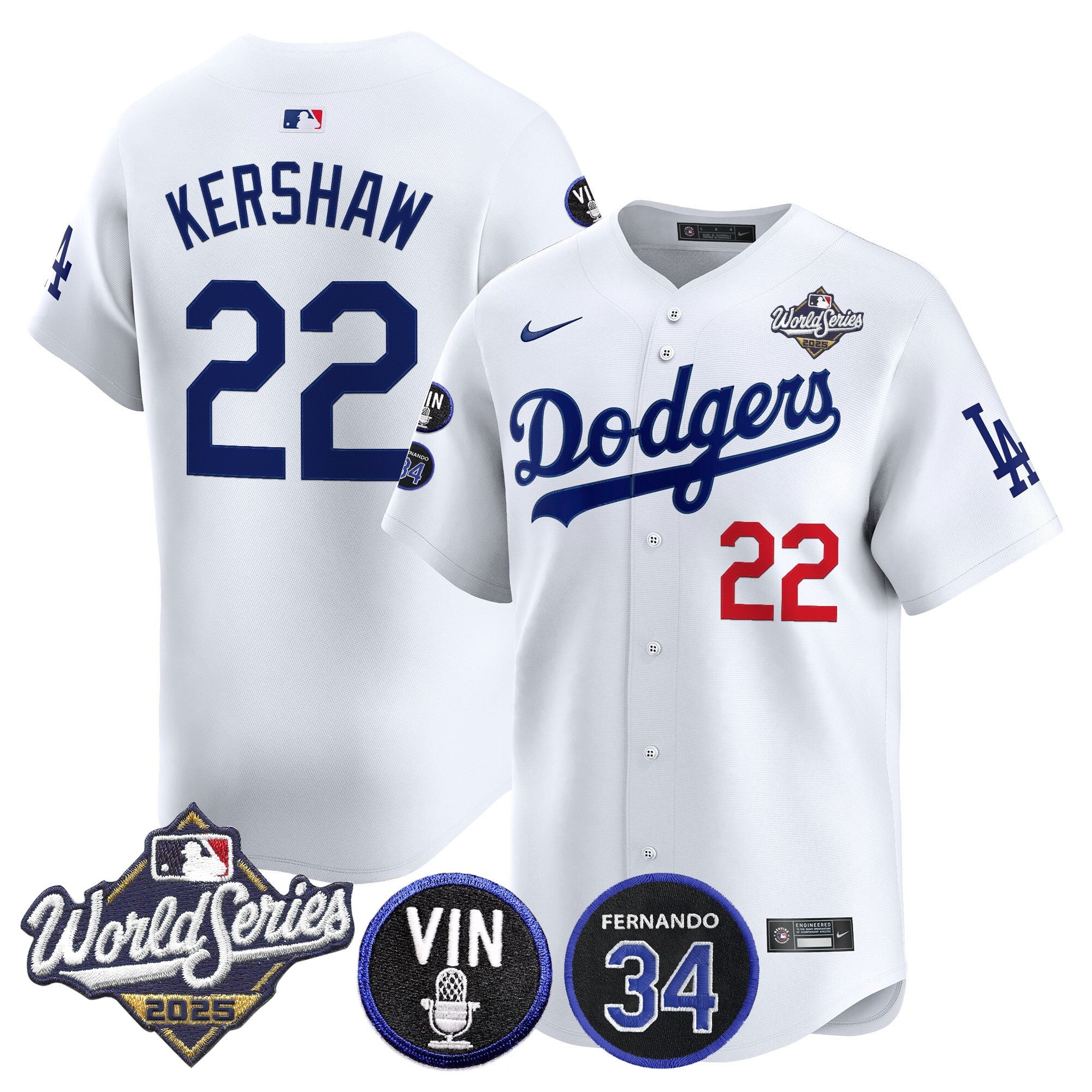 Men's Dodgers 2025 World Series Vapor Premier Limited Jersey - Vin Scully & Fernando Patch - All Stitched