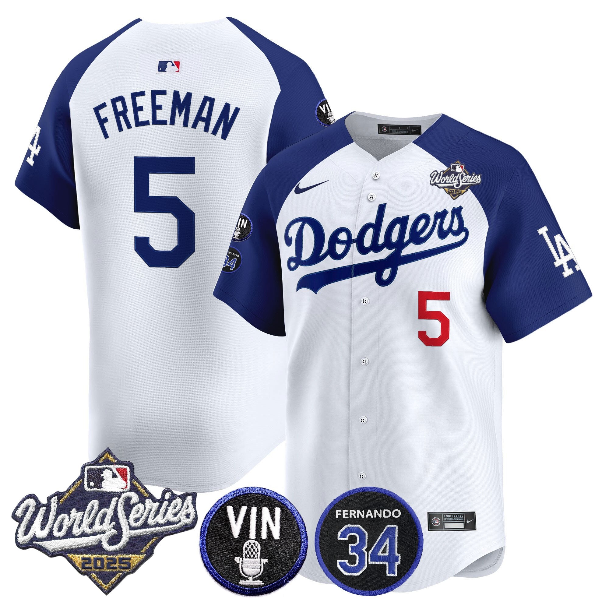 Men's Dodgers 2025 World Series Vapor Premier Limited Jersey - Vin Scully & Fernando Patch - All Stitched