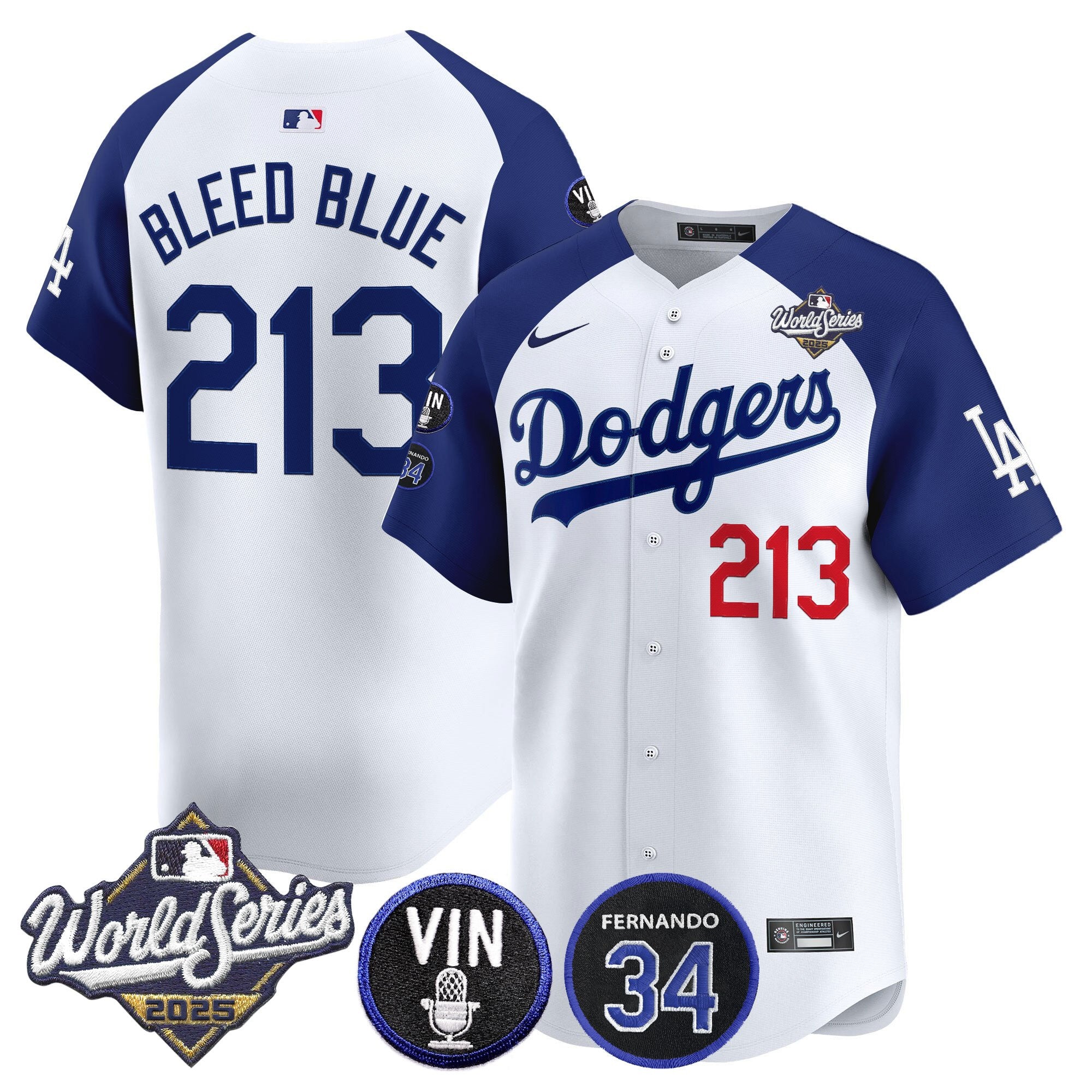 Men's Dodgers 2025 World Series Vapor Premier Limited Jersey - Vin Scully & Fernando Patch - All Stitched