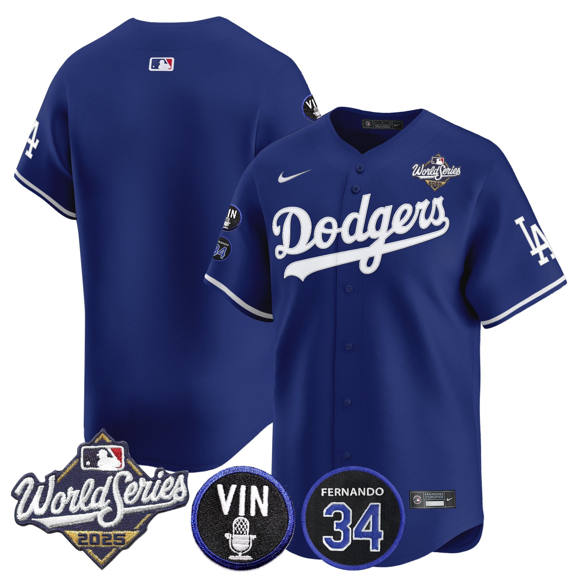 Men's Dodgers 2025 World Series Vapor Premier Limited Jersey - Vin Scully & Fernando Patch - All Stitched