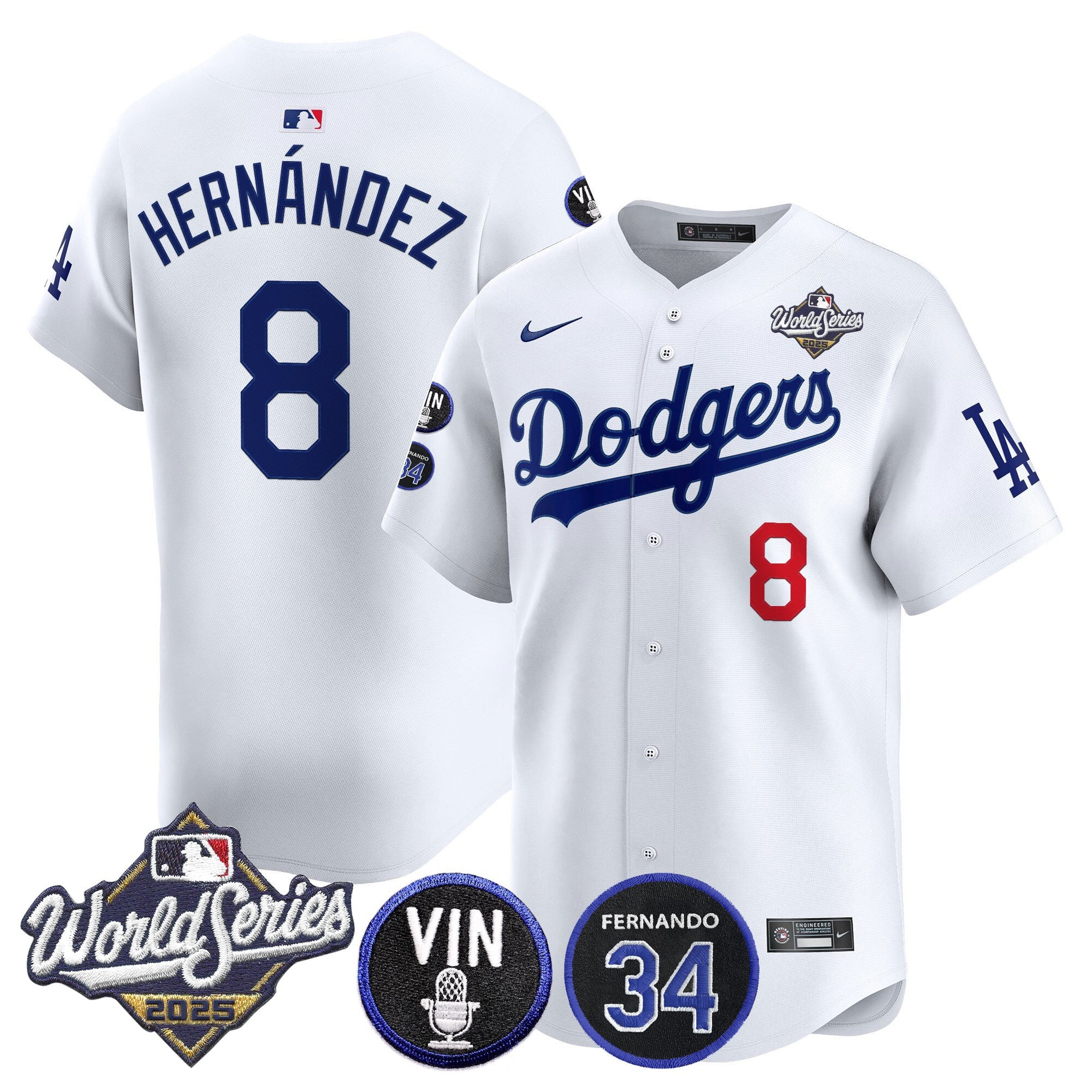 Men's Dodgers 2025 World Series Vapor Premier Limited Jersey - Vin Scully & Fernando Patch - All Stitched