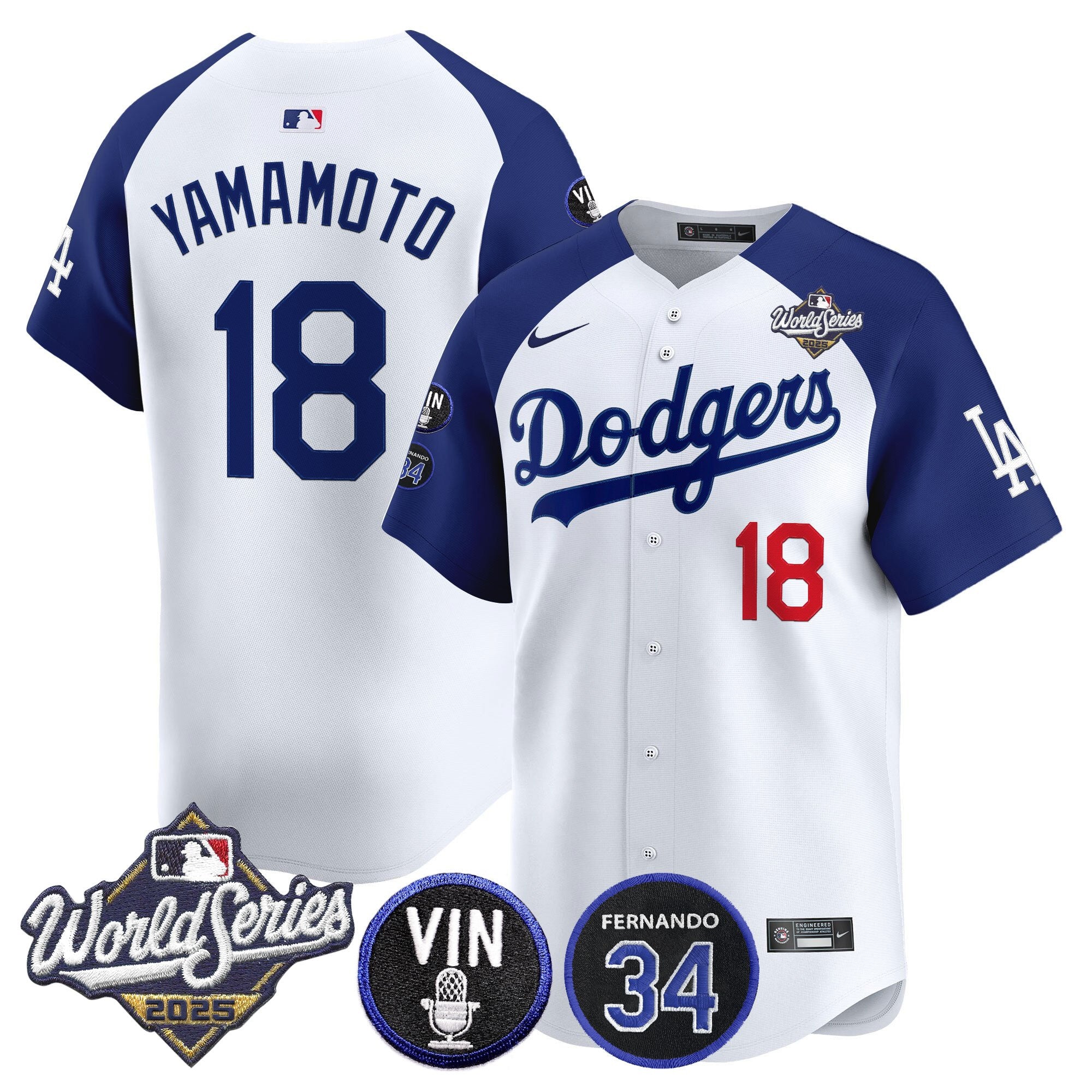 Men's Dodgers 2025 World Series Vapor Premier Limited Jersey - Vin Scully & Fernando Patch - All Stitched