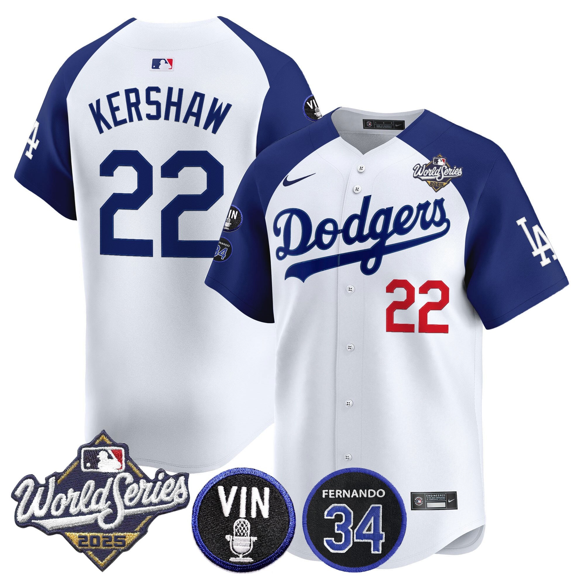 Men's Dodgers 2025 World Series Vapor Premier Limited Jersey - Vin Scully & Fernando Patch - All Stitched
