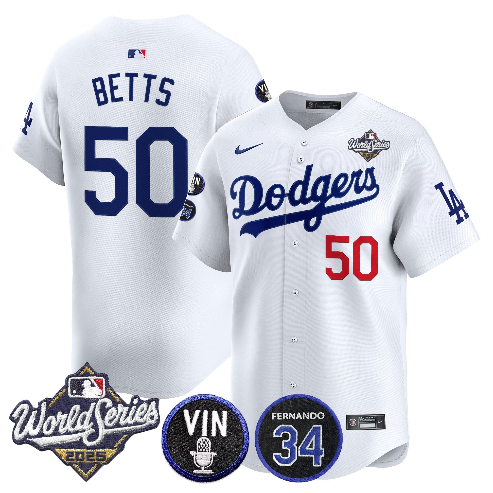 Men's Dodgers 2025 World Series Vapor Premier Limited Jersey - Vin Scully & Fernando Patch - All Stitched
