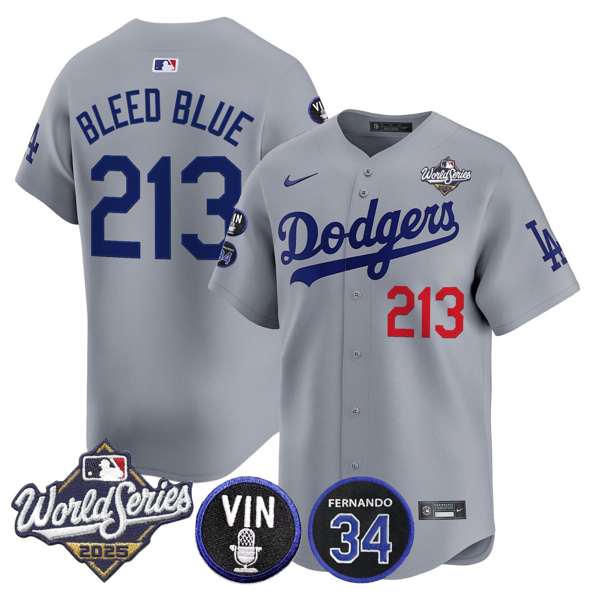 Men's Dodgers 2025 World Series Vapor Premier Limited Jersey - Vin Scully & Fernando Patch - All Stitched