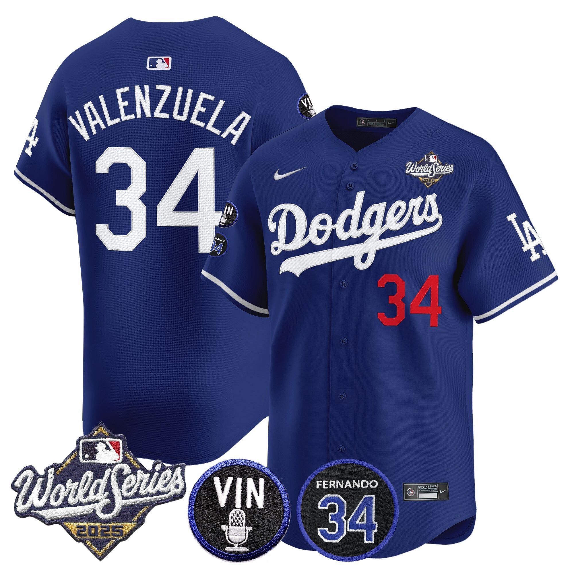 Men's Dodgers 2025 World Series Vapor Premier Limited Jersey - Vin Scully & Fernando Patch - All Stitched