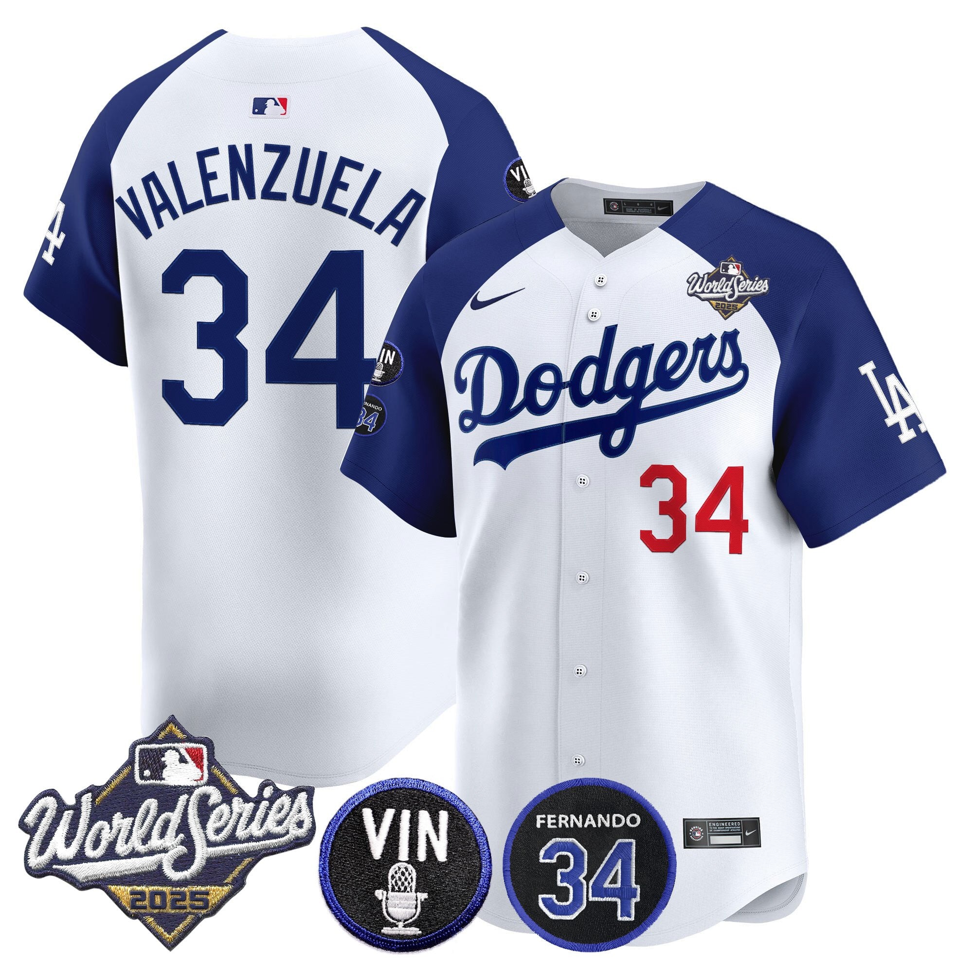 Men's Dodgers 2025 World Series Vapor Premier Limited Jersey - Vin Scully & Fernando Patch - All Stitched