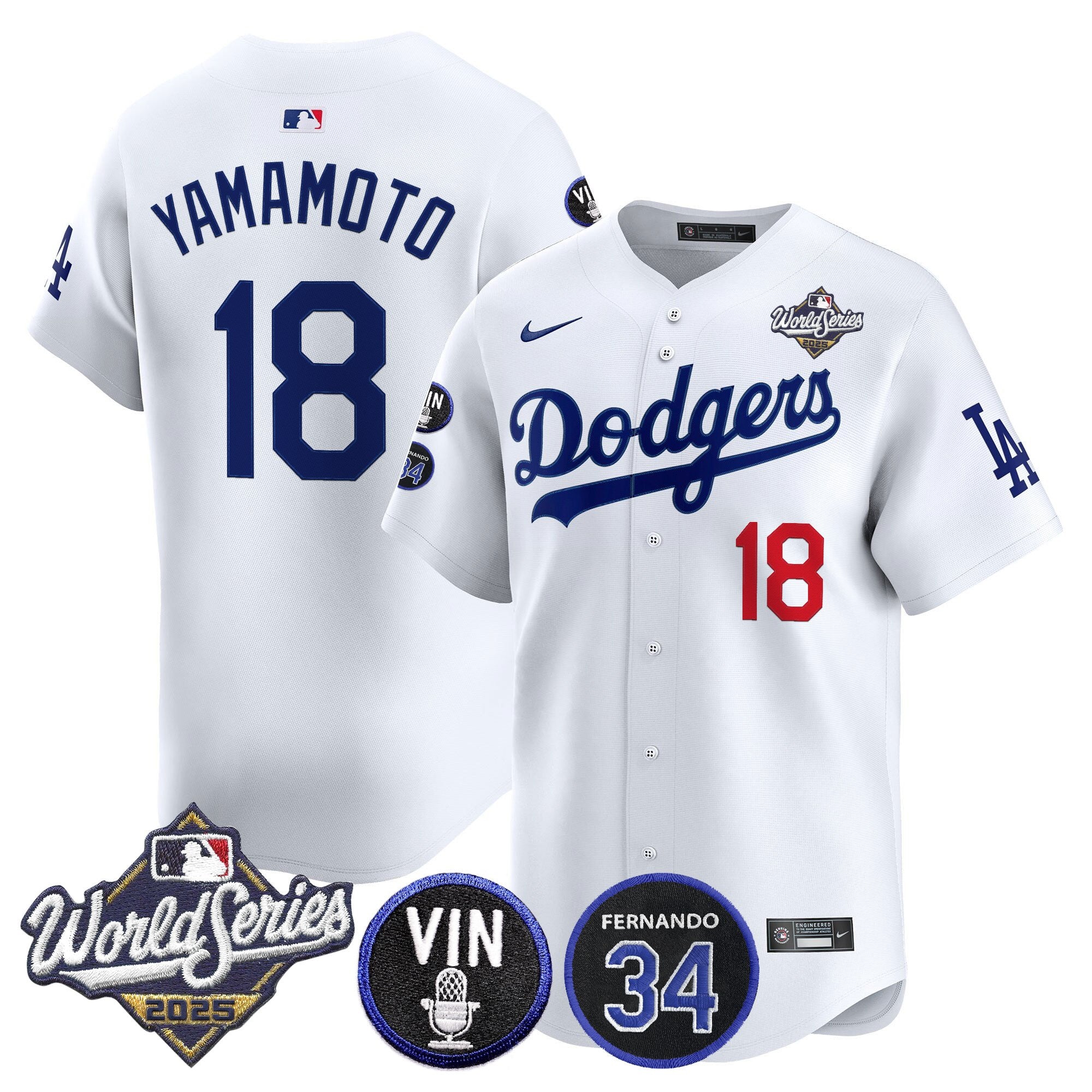 Men's Dodgers 2025 World Series Vapor Premier Limited Jersey - Vin Scully & Fernando Patch - All Stitched