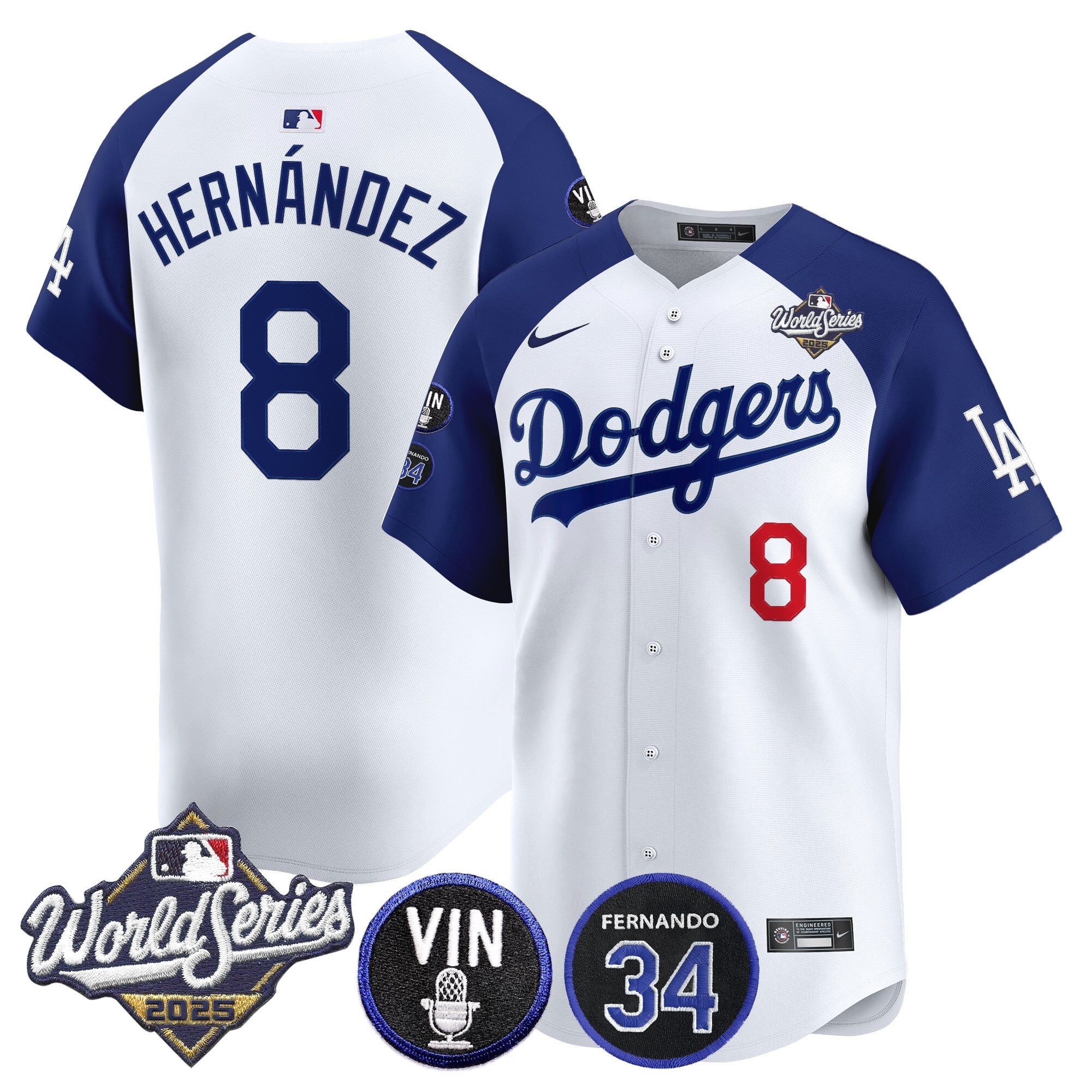 Men's Dodgers 2025 World Series Vapor Premier Limited Jersey - Vin Scully & Fernando Patch - All Stitched