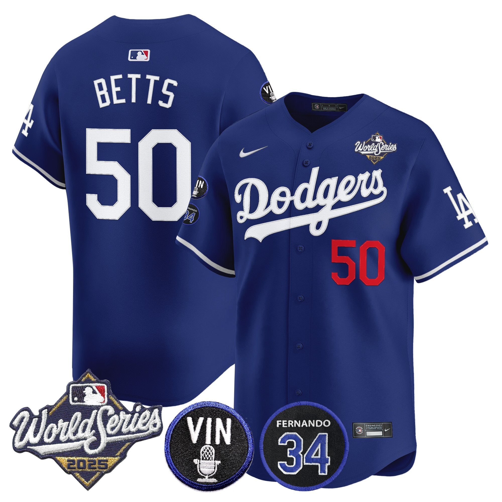 Men's Dodgers 2025 World Series Vapor Premier Limited Jersey - Vin Scully & Fernando Patch - All Stitched