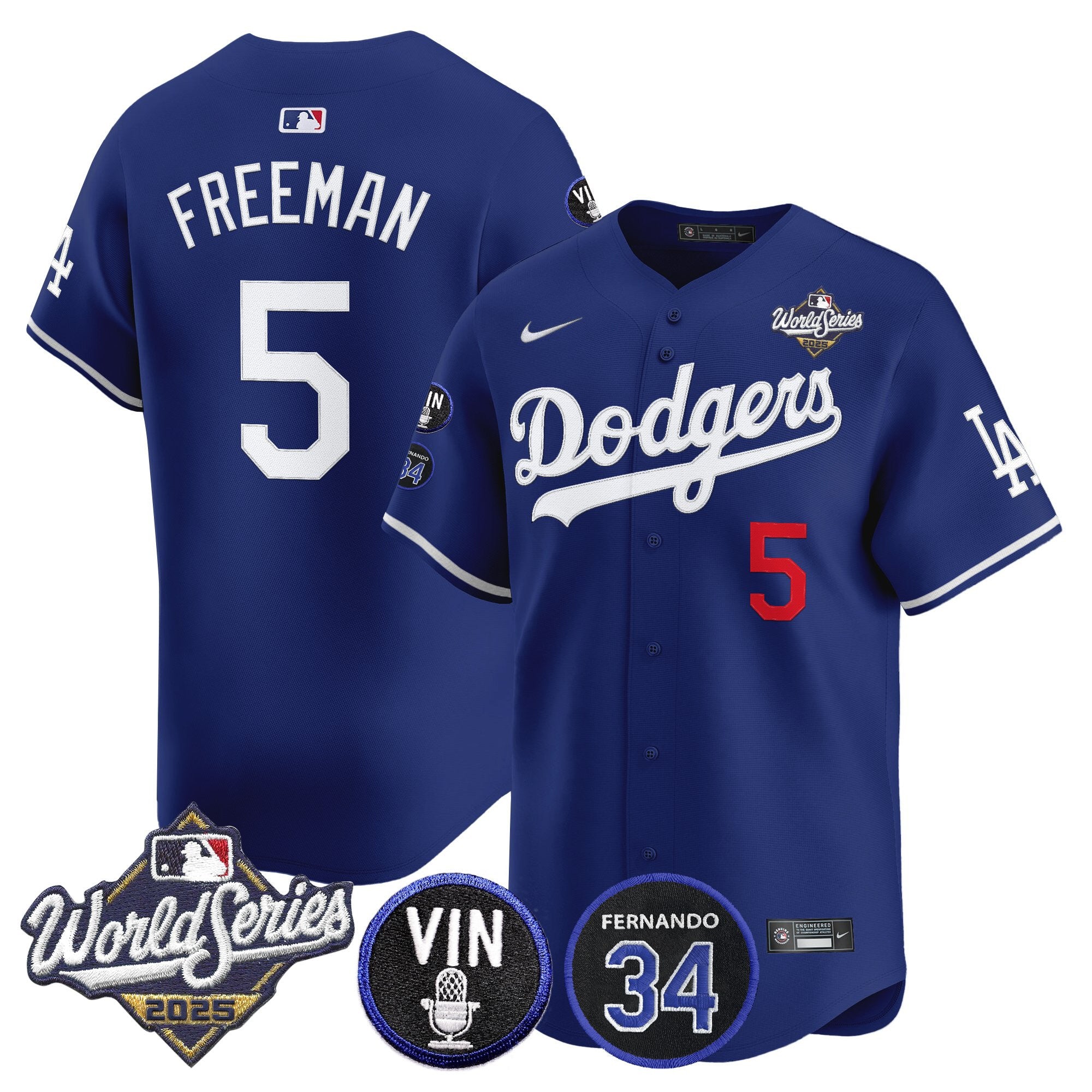 Men's Dodgers 2025 World Series Vapor Premier Limited Jersey - Vin Scully & Fernando Patch - All Stitched