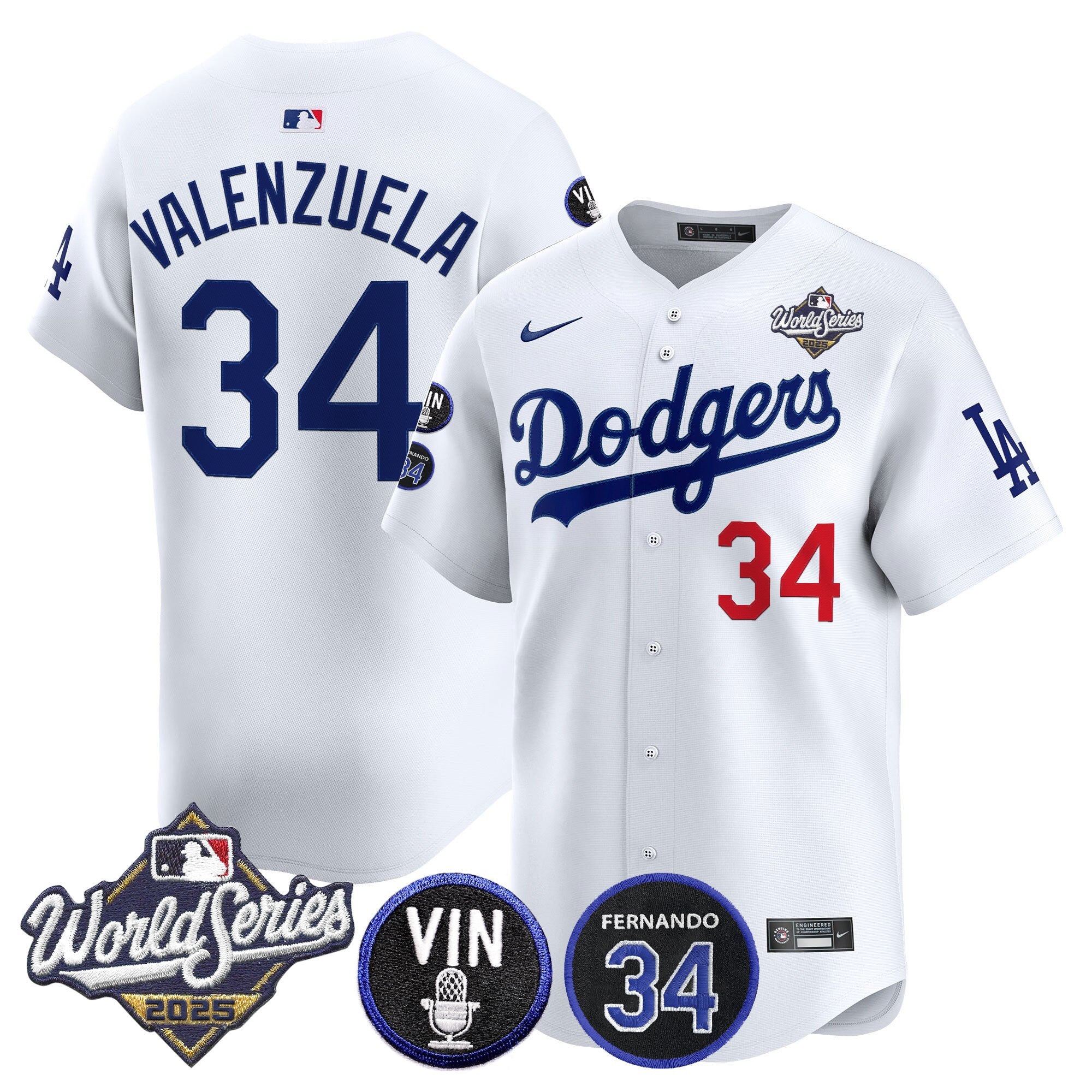 Men's Dodgers 2025 World Series Vapor Premier Limited Jersey - Vin Scully & Fernando Patch - All Stitched