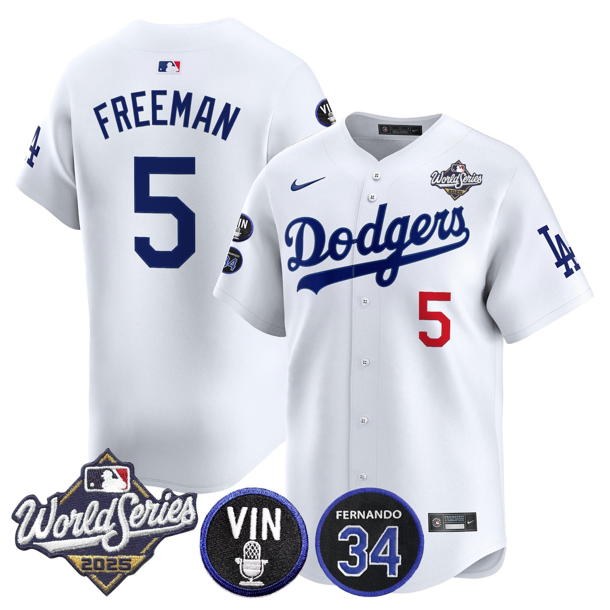 Men's Dodgers 2025 World Series Vapor Premier Limited Jersey - Vin Scully & Fernando Patch - All Stitched