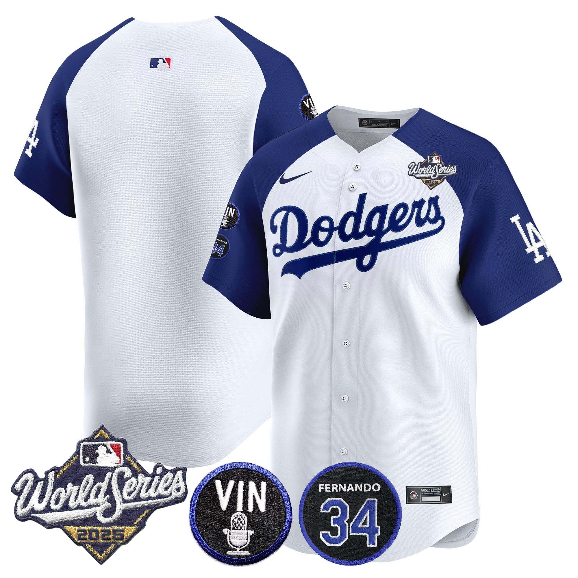 Men's Dodgers 2025 World Series Vapor Premier Limited Jersey - Vin Scully & Fernando Patch - All Stitched