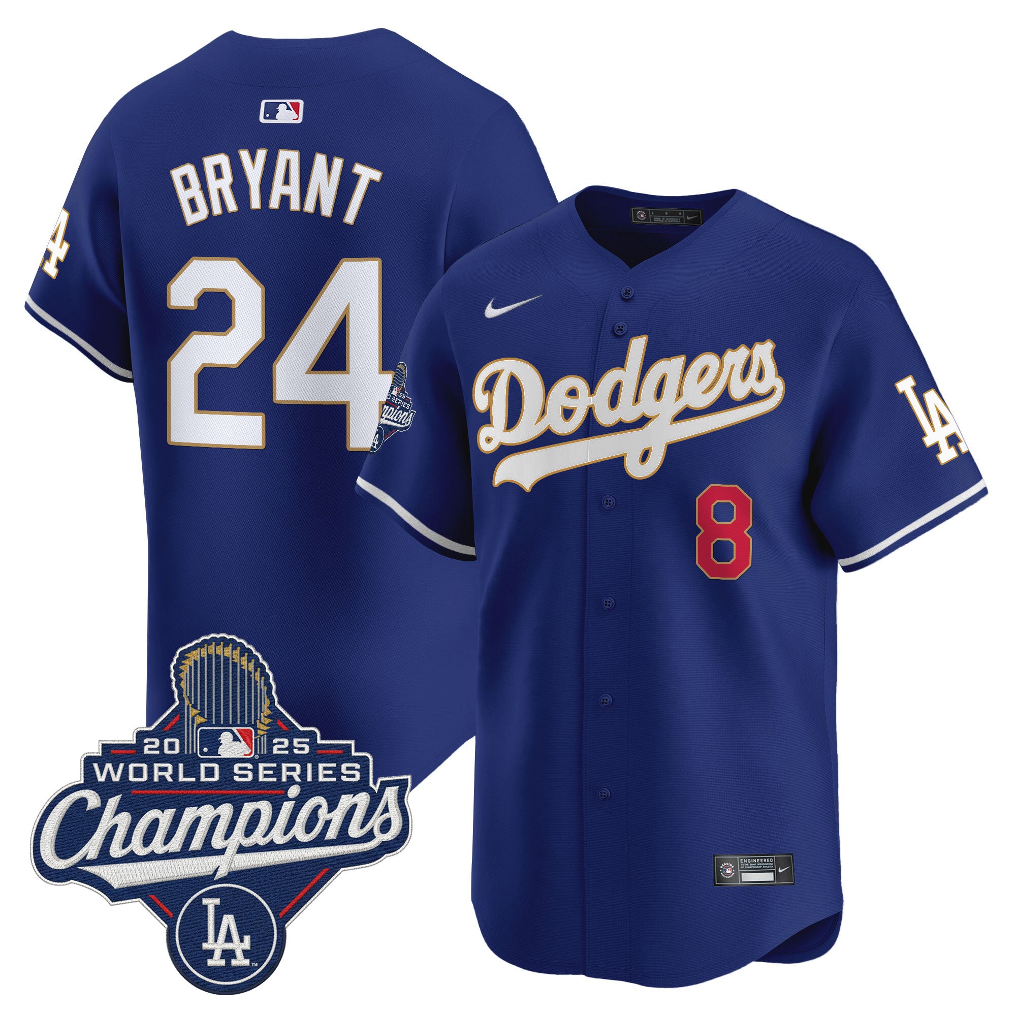 Men's Dodgers 2025 World Series Champions Patch Gold Trim Vapor Premier Limited Jersey - All Stitched