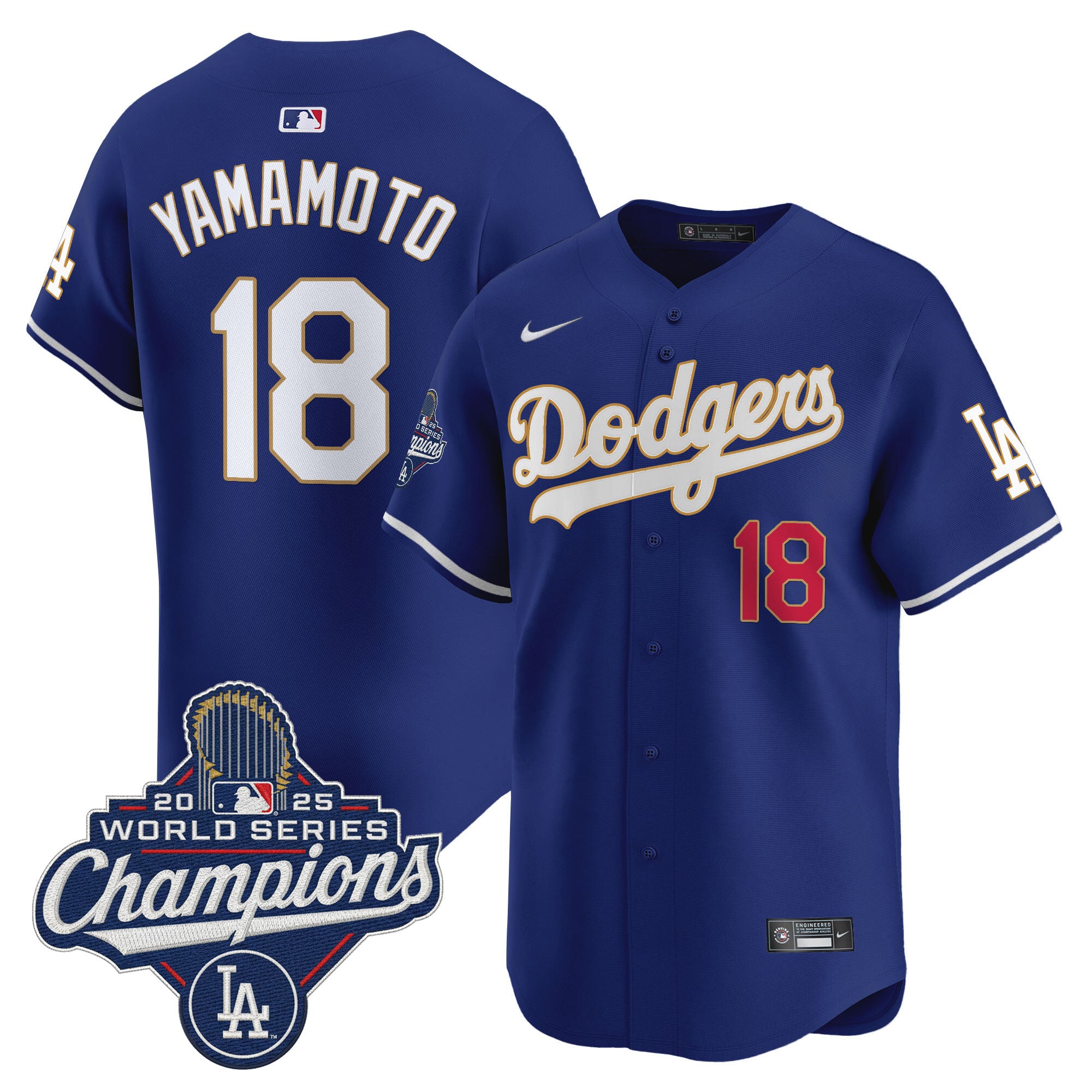 Men's Dodgers 2025 World Series Champions Patch Gold Trim Vapor Premier Limited Jersey - All Stitched