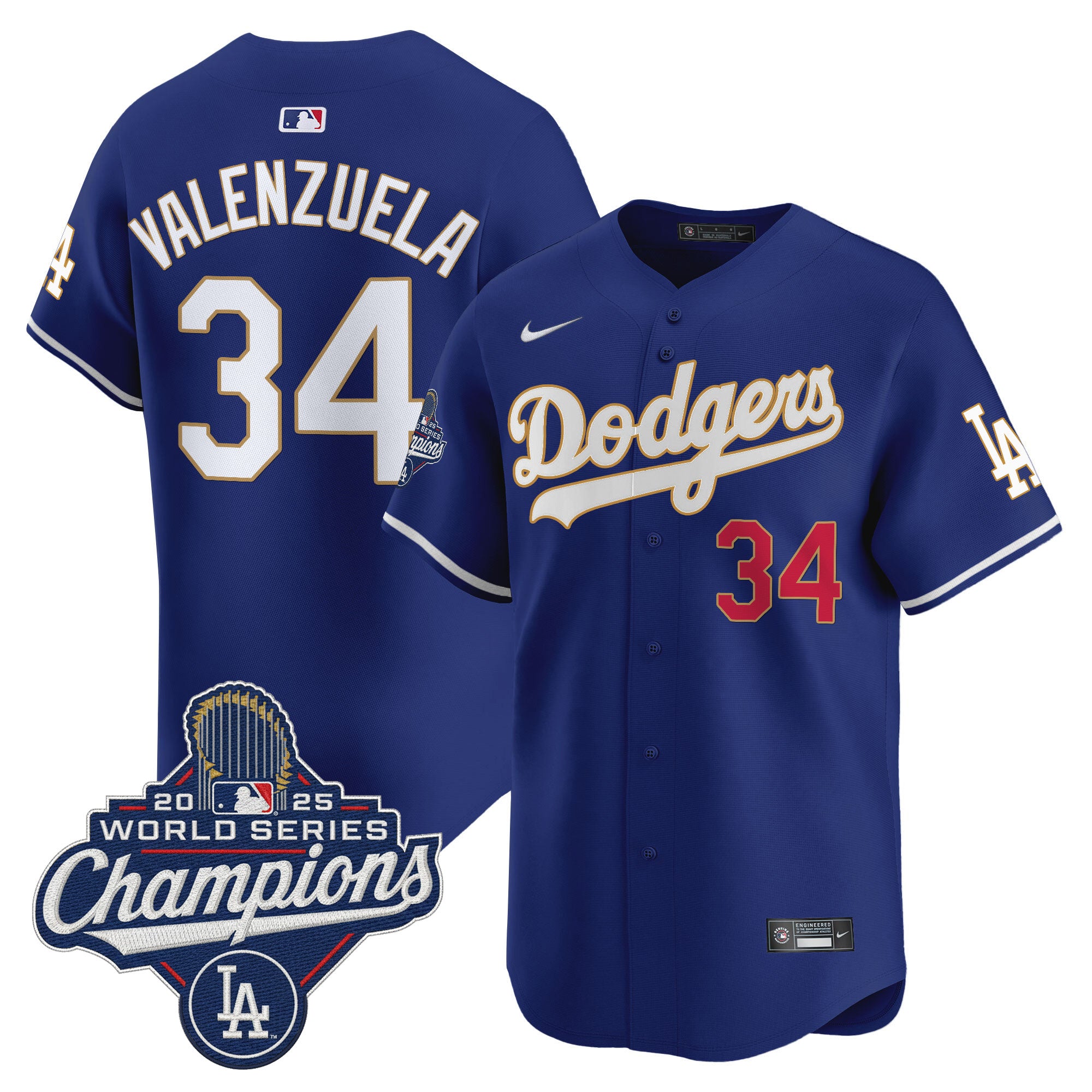 Men's Dodgers 2025 World Series Champions Patch Gold Trim Vapor Premier Limited Jersey - All Stitched