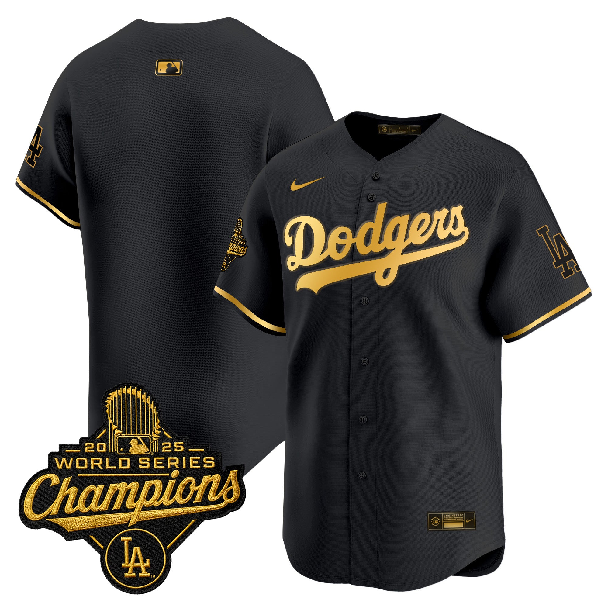 Men's Dodgers 2025 World Series Champions Patch Gold Trim Vapor Premier Limited Jersey - All Stitched