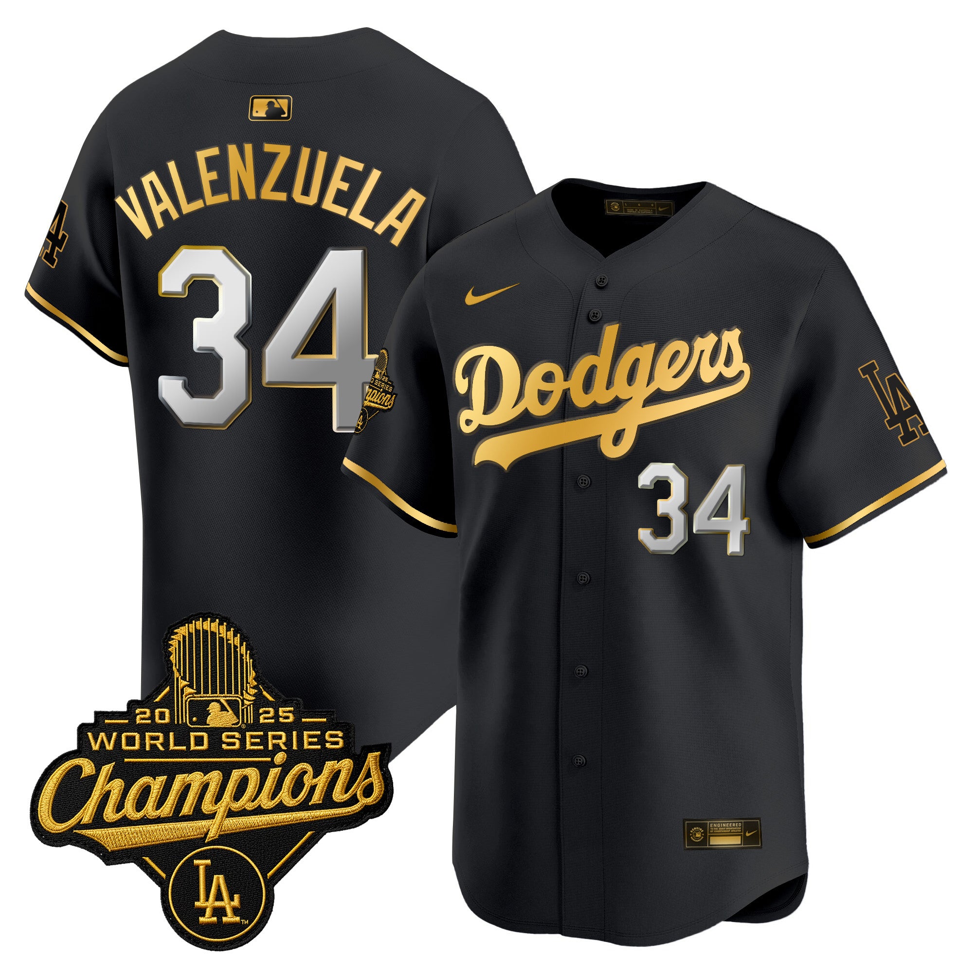Men's Dodgers 2025 World Series Champions Patch Gold Trim Vapor Premier Limited Jersey - All Stitched