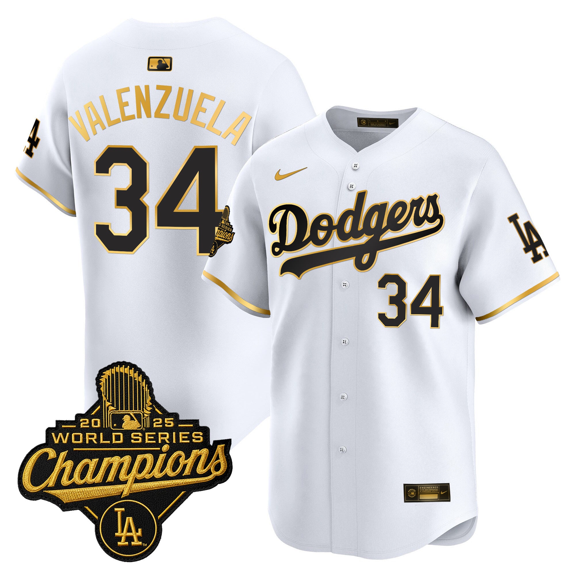 Men's Dodgers 2025 World Series Champions Patch Gold Trim Vapor Premier Limited Jersey - All Stitched