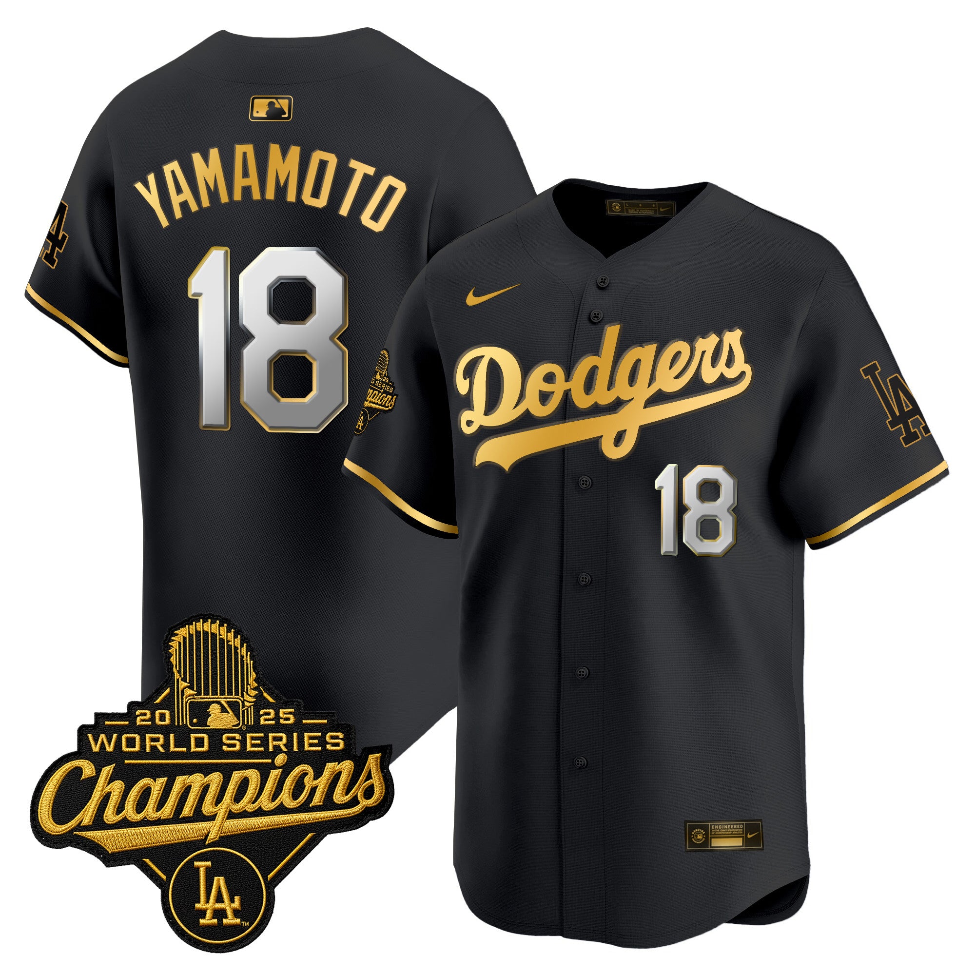 Men's Dodgers 2025 World Series Champions Patch Gold Trim Vapor Premier Limited Jersey - All Stitched