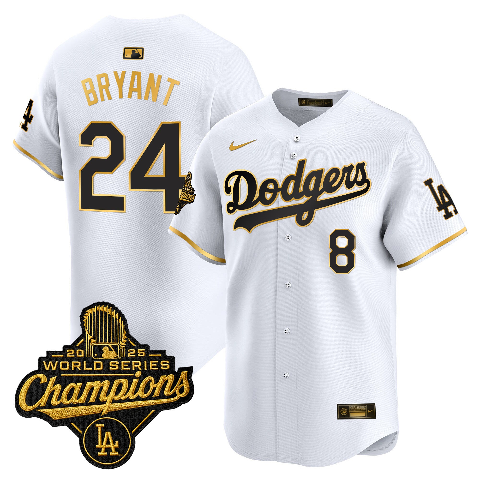 Men's Dodgers 2025 World Series Champions Patch Gold Trim Vapor Premier Limited Jersey - All Stitched