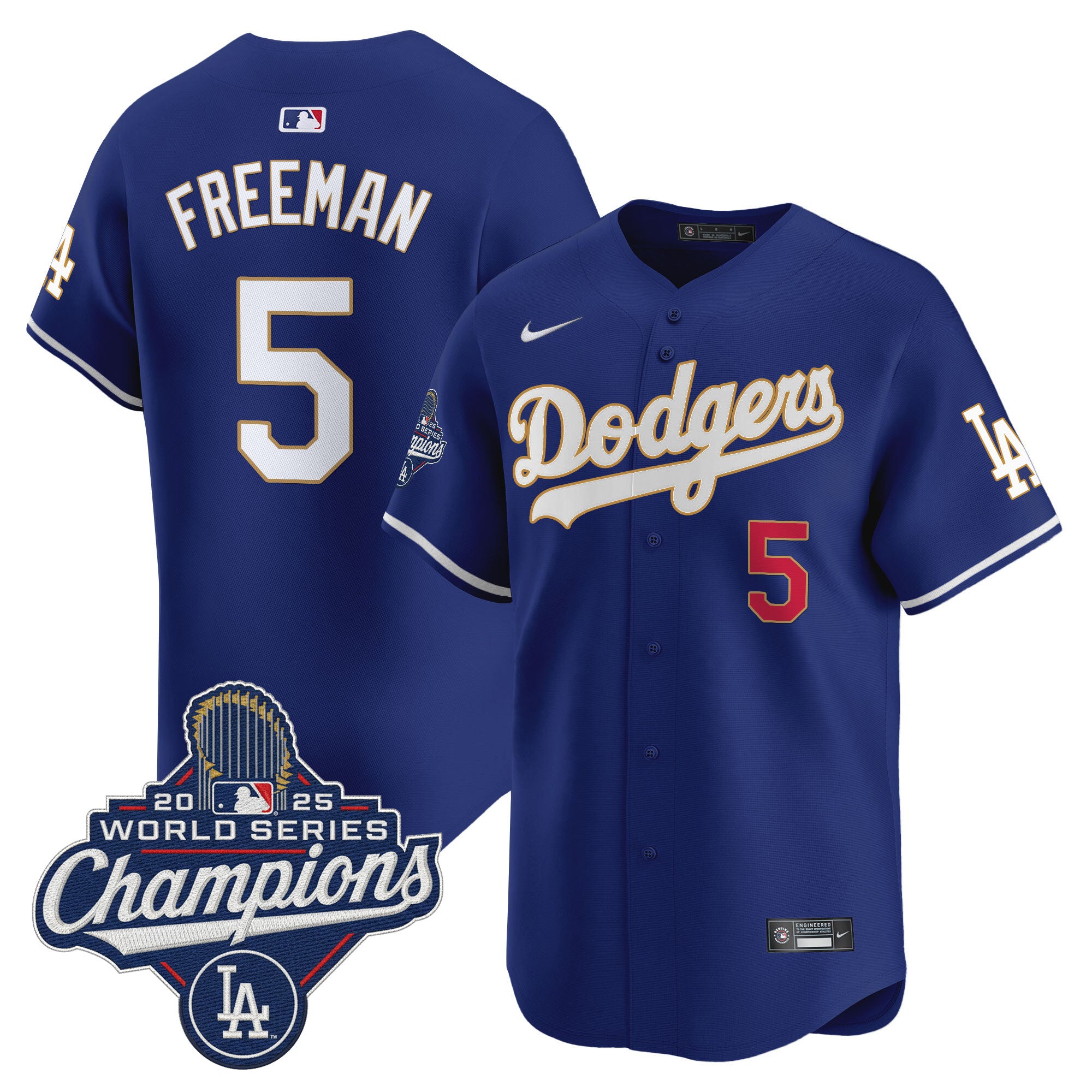 Men's Dodgers 2025 World Series Champions Patch Gold Trim Vapor Premier Limited Jersey - All Stitched