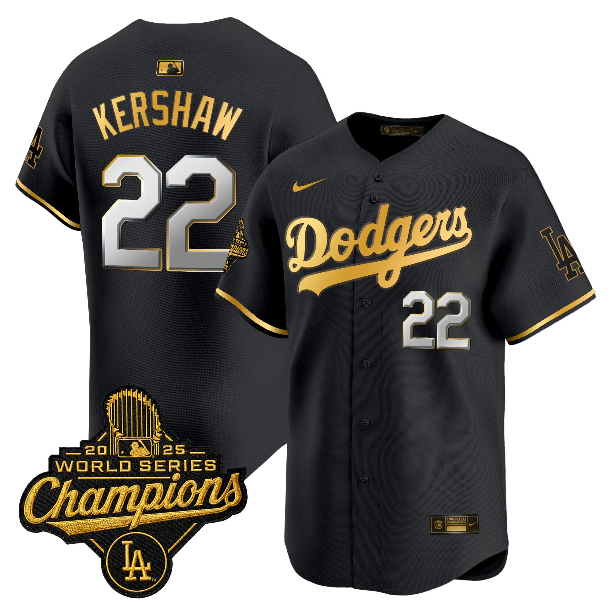 Men's Dodgers 2025 World Series Champions Patch Gold Trim Vapor Premier Limited Jersey - All Stitched