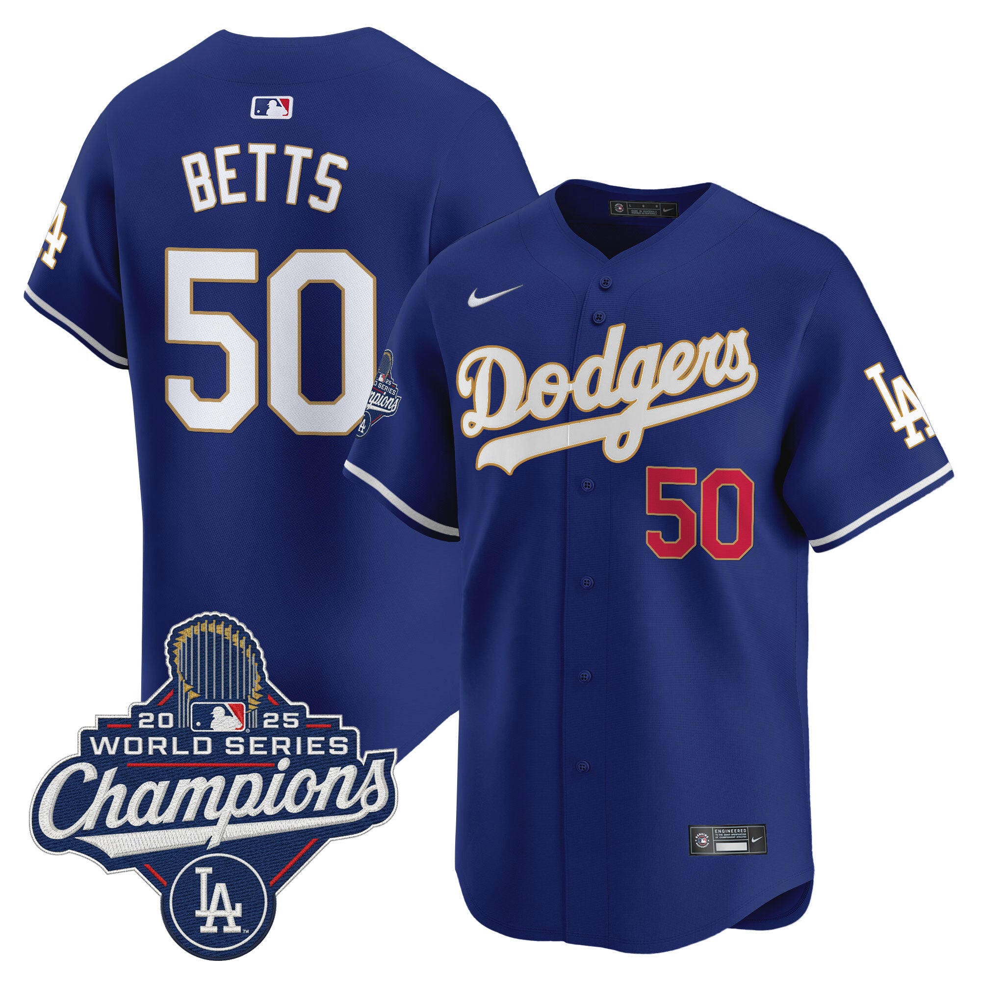 Men's Dodgers 2025 World Series Champions Patch Gold Trim Vapor Premier Limited Jersey - All Stitched
