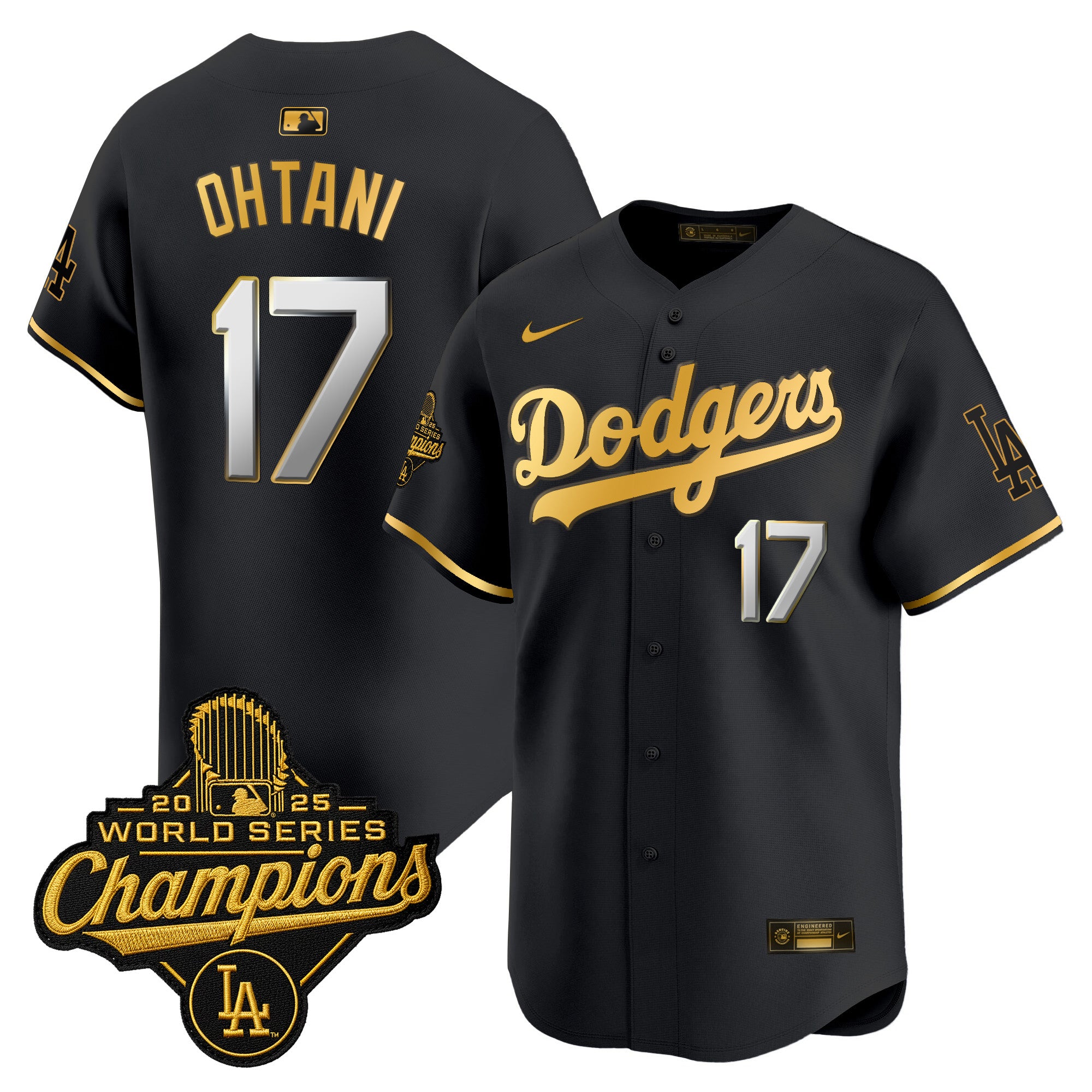 Men's Dodgers 2025 World Series Champions Patch Gold Trim Vapor Premier Limited Jersey - All Stitched