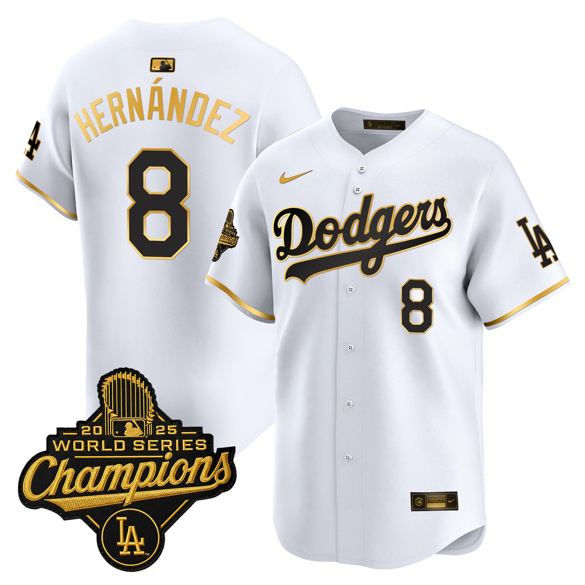 Men's Dodgers 2025 World Series Champions Patch Gold Trim Vapor Premier Limited Jersey - All Stitched