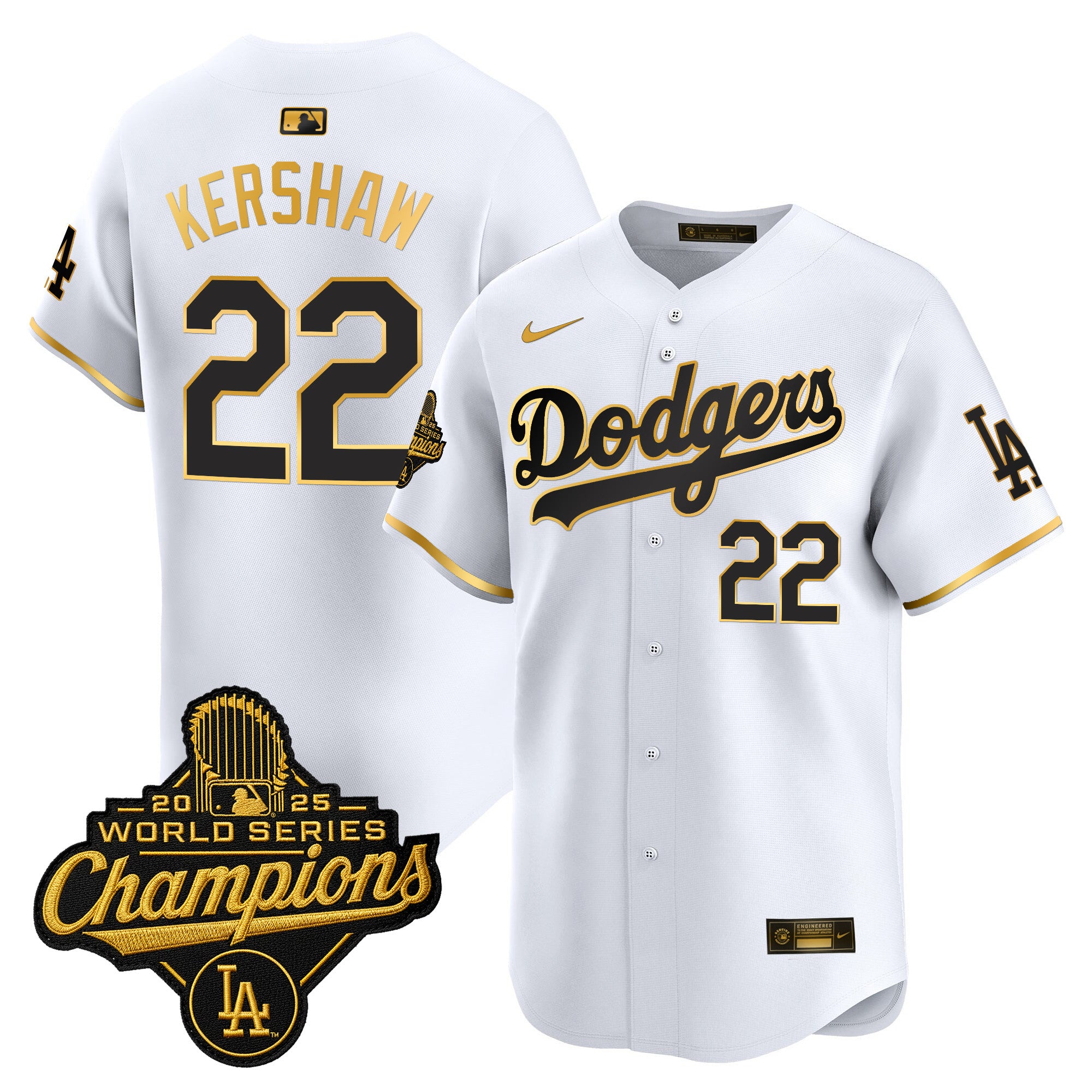 Men's Dodgers 2025 World Series Champions Patch Gold Trim Vapor Premier Limited Jersey - All Stitched