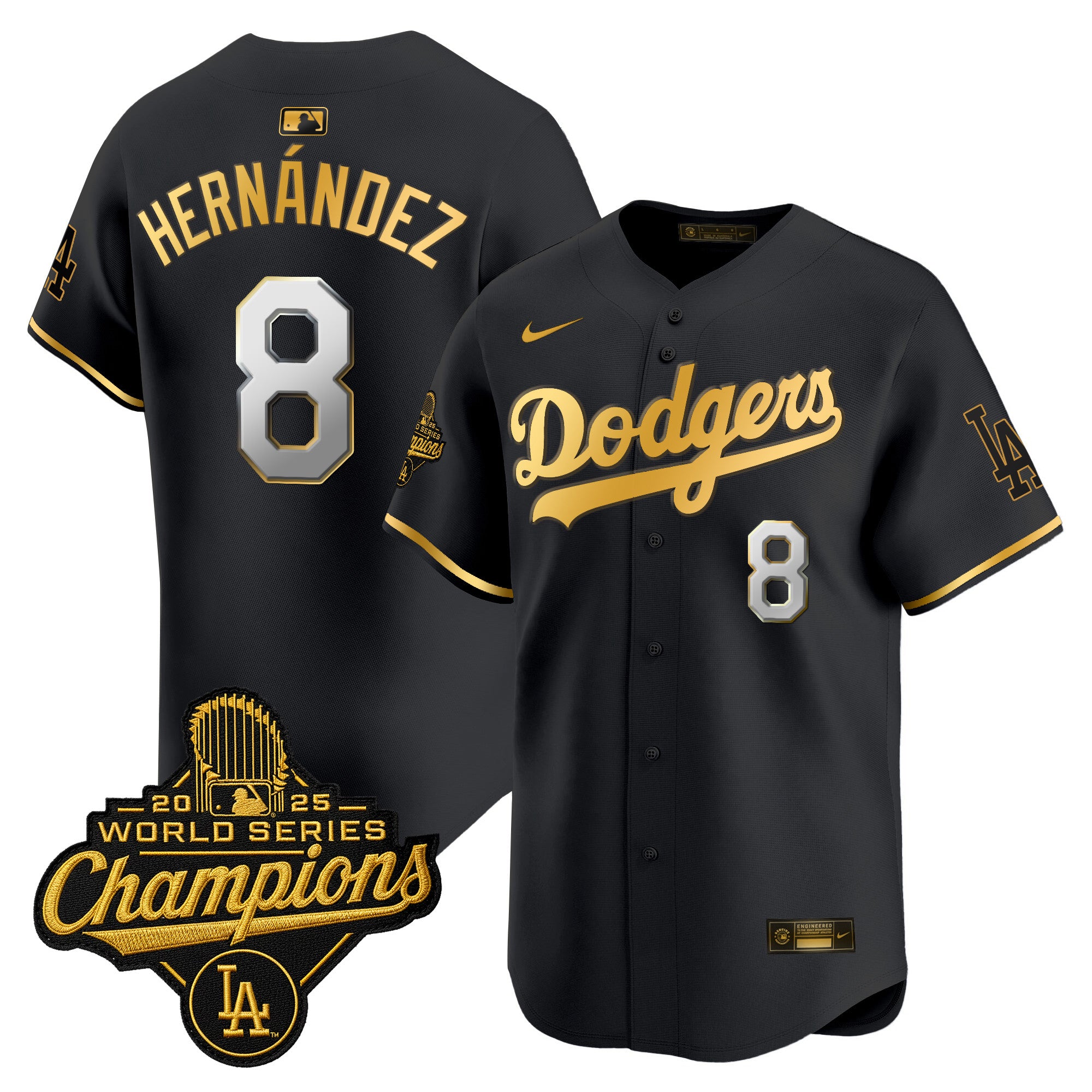 Men's Dodgers 2025 World Series Champions Patch Gold Trim Vapor Premier Limited Jersey - All Stitched
