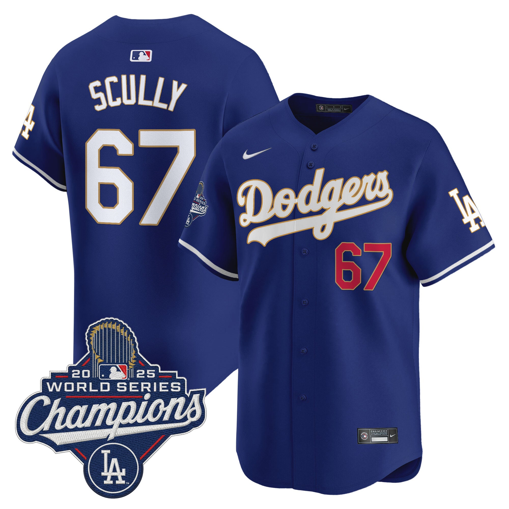 Men's Dodgers 2025 World Series Champions Patch Gold Trim Vapor Premier Limited Jersey - All Stitched