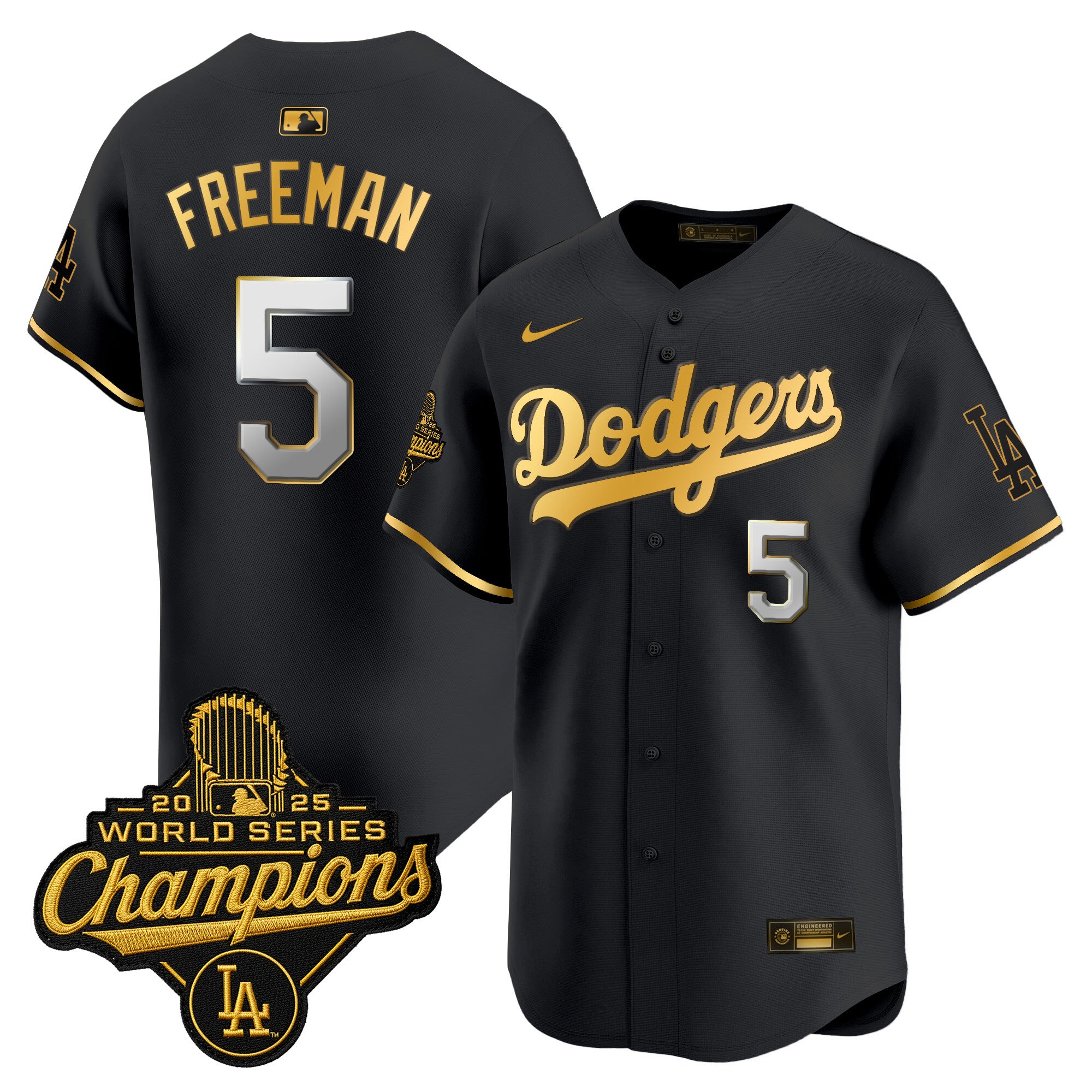 Men's Dodgers 2025 World Series Champions Patch Gold Trim Vapor Premier Limited Jersey - All Stitched