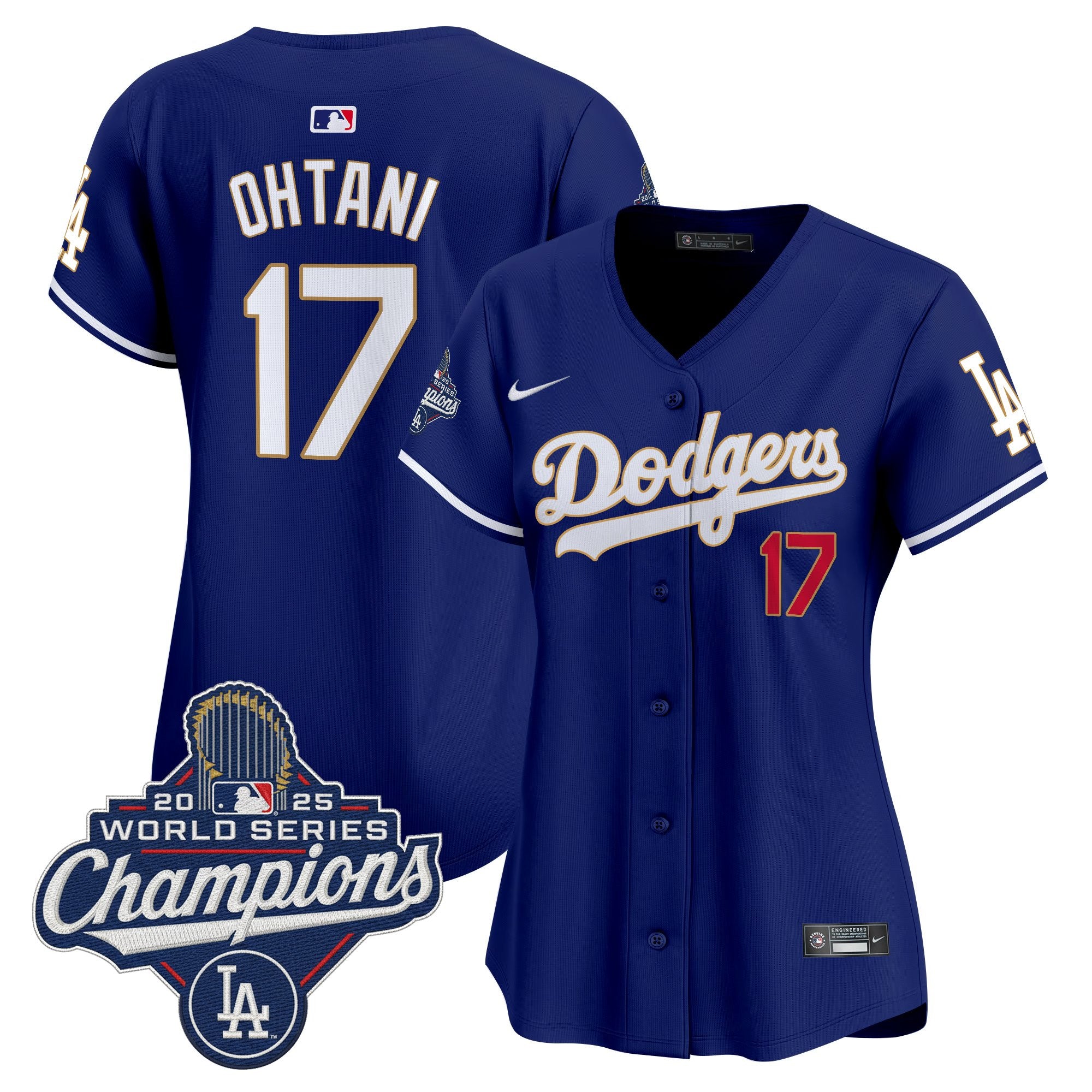 Women's Dodgers 2025 World Series Champions Patch Gold Trim Vapor Premier Limited Jersey - All Stitched