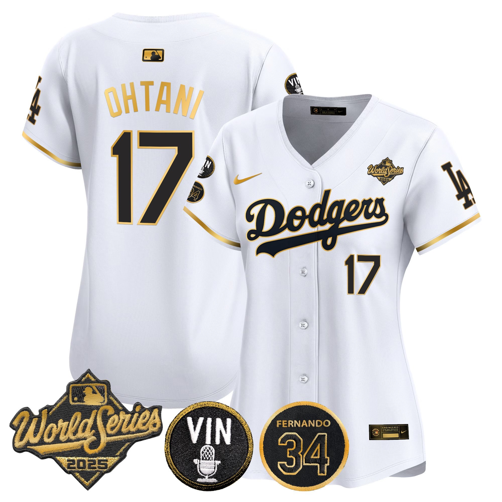 Women's Dodgers 2025 World Series Vapor Premier Limited Jersey - Vin Scully & Fernando Patch - All Stitched