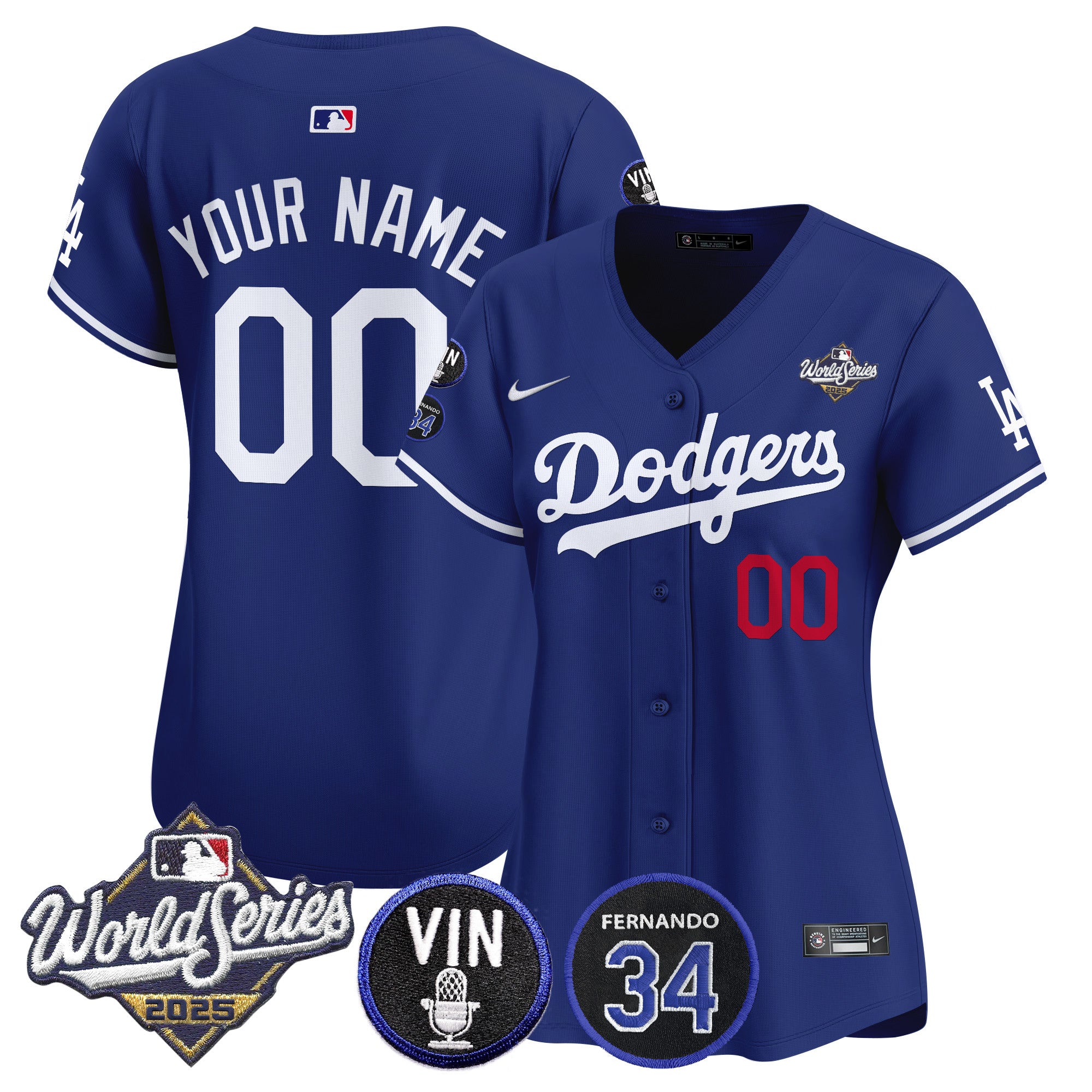 Dodgers 2025 World Series Vapor Premier Limited Custom Jersey - Vin Scully & Fernando Patch - All Stitched