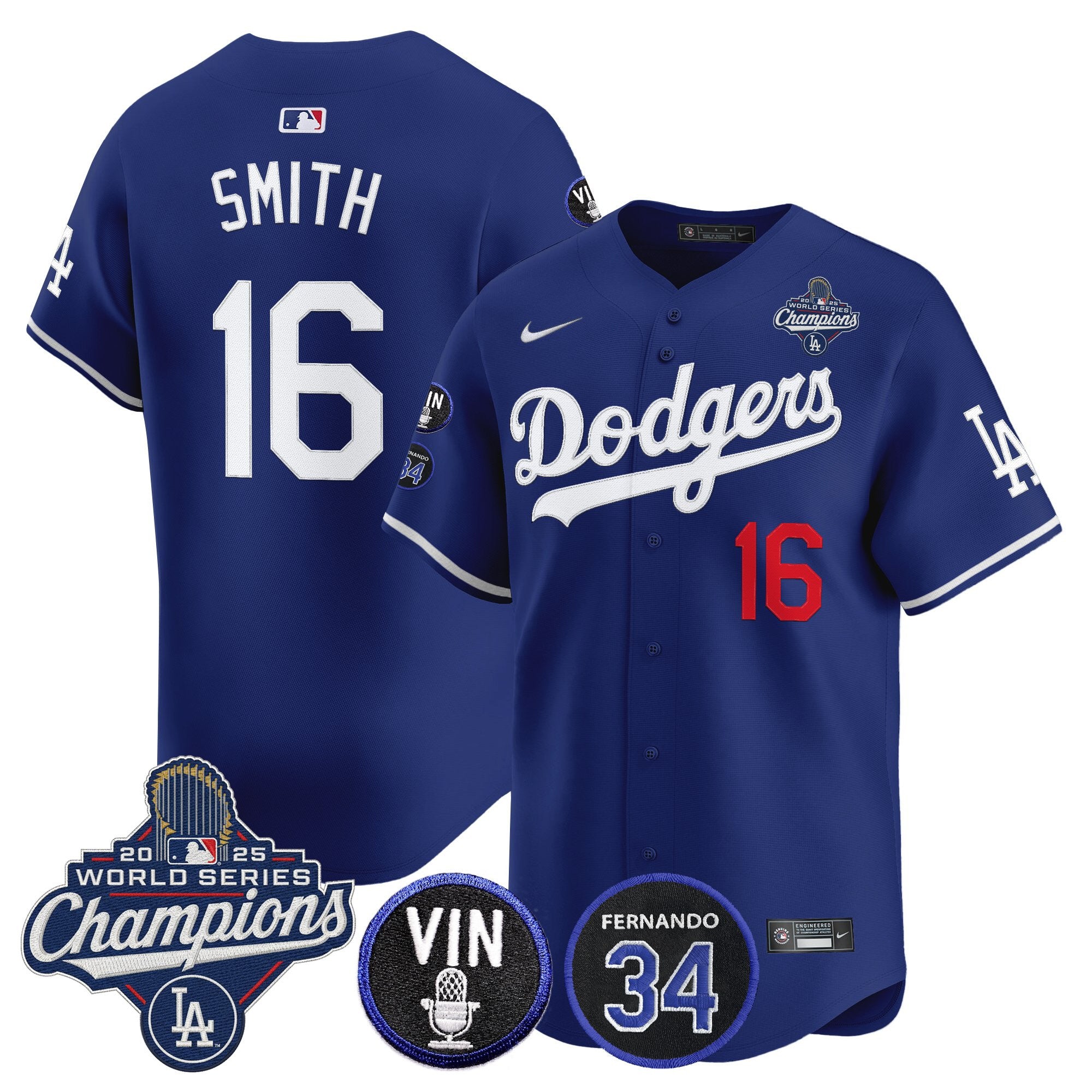 Men's Dodgers 2025 World Series Champions Vapor Premier Limited Jersey - Vin Scully & Fernando Patch - All Stitched