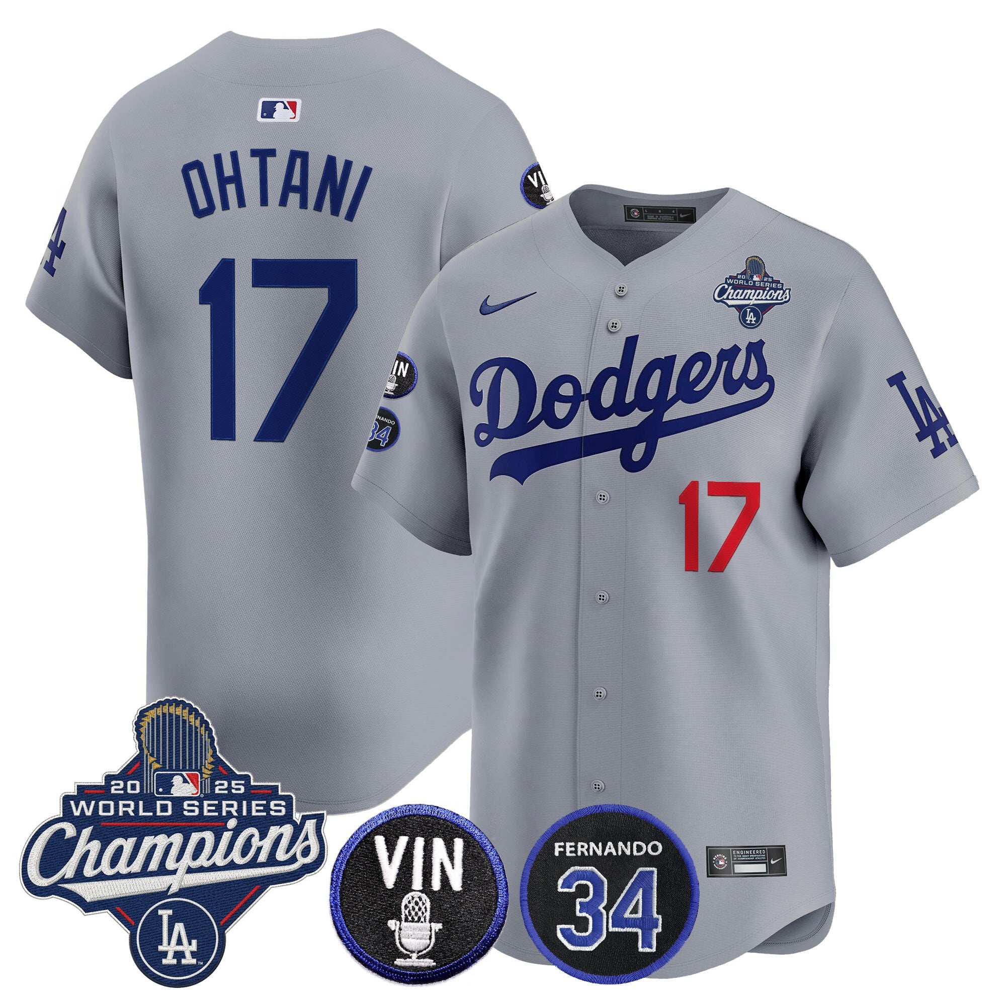Men's Dodgers 2025 World Series Champions Vapor Premier Limited Jersey - Vin Scully & Fernando Patch - All Stitched