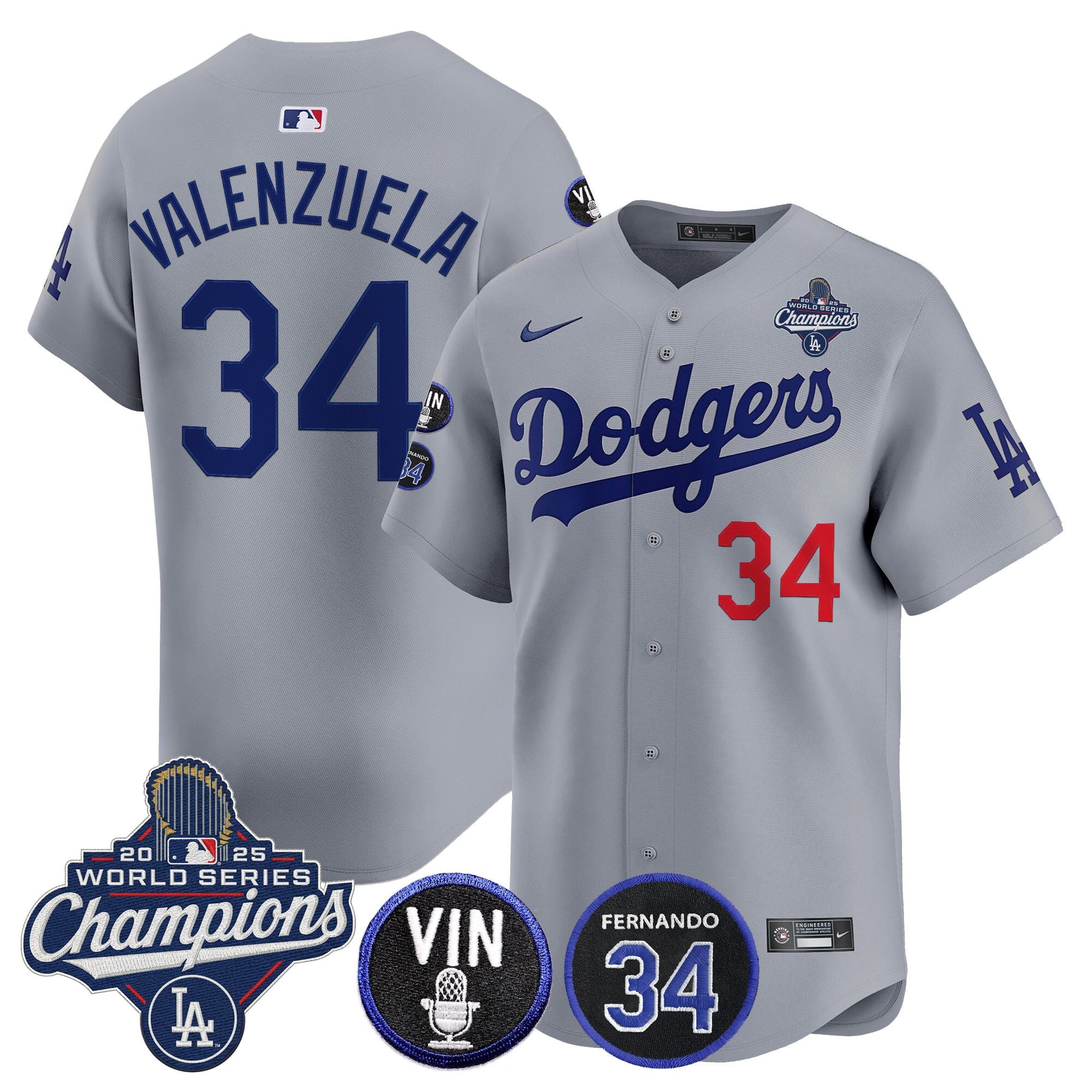 Men's Dodgers 2025 World Series Champions Vapor Premier Limited Jersey - Vin Scully & Fernando Patch - All Stitched