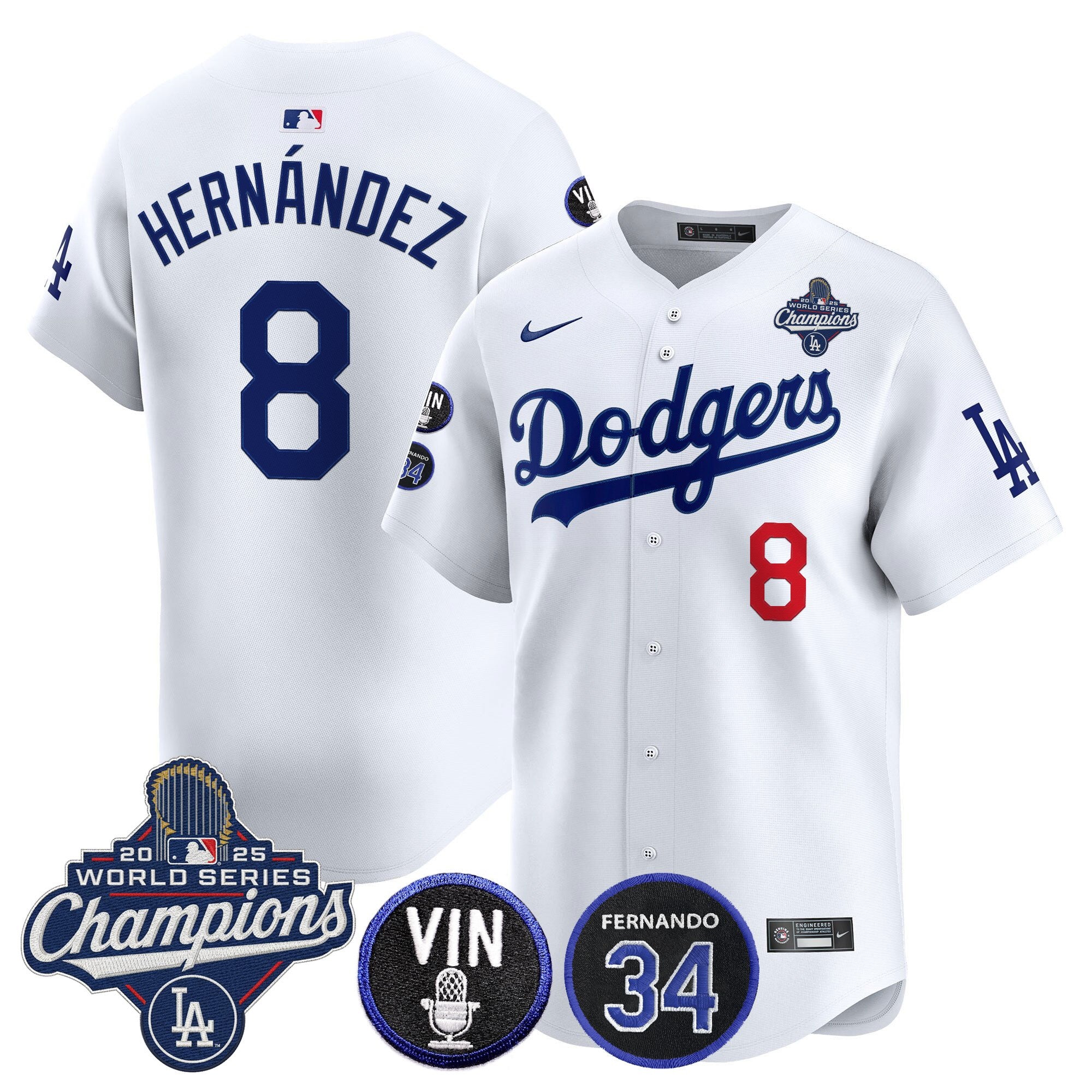 Men's Dodgers 2025 World Series Champions Vapor Premier Limited Jersey - Vin Scully & Fernando Patch - All Stitched
