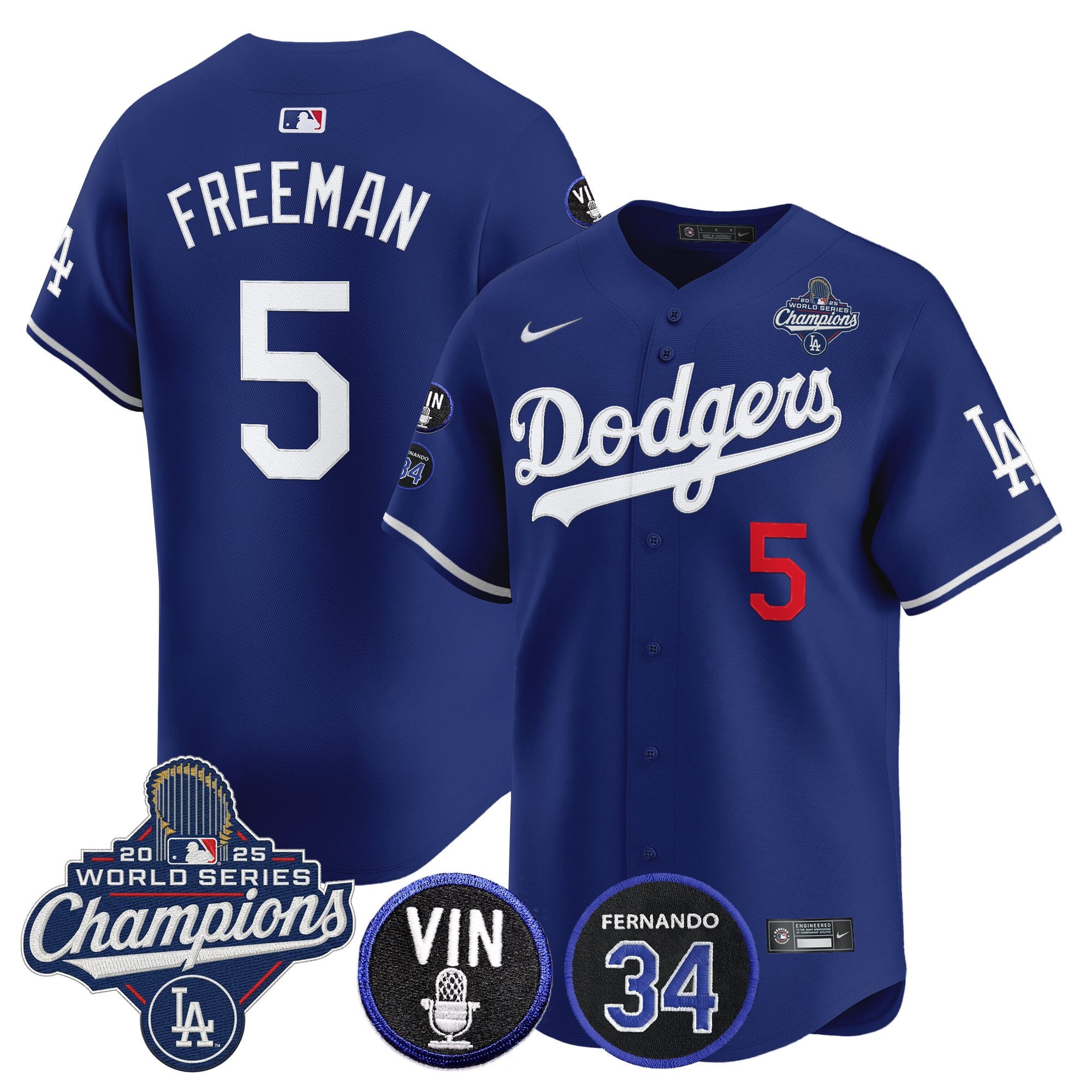 Men's Dodgers 2025 World Series Champions Vapor Premier Limited Jersey - Vin Scully & Fernando Patch - All Stitched