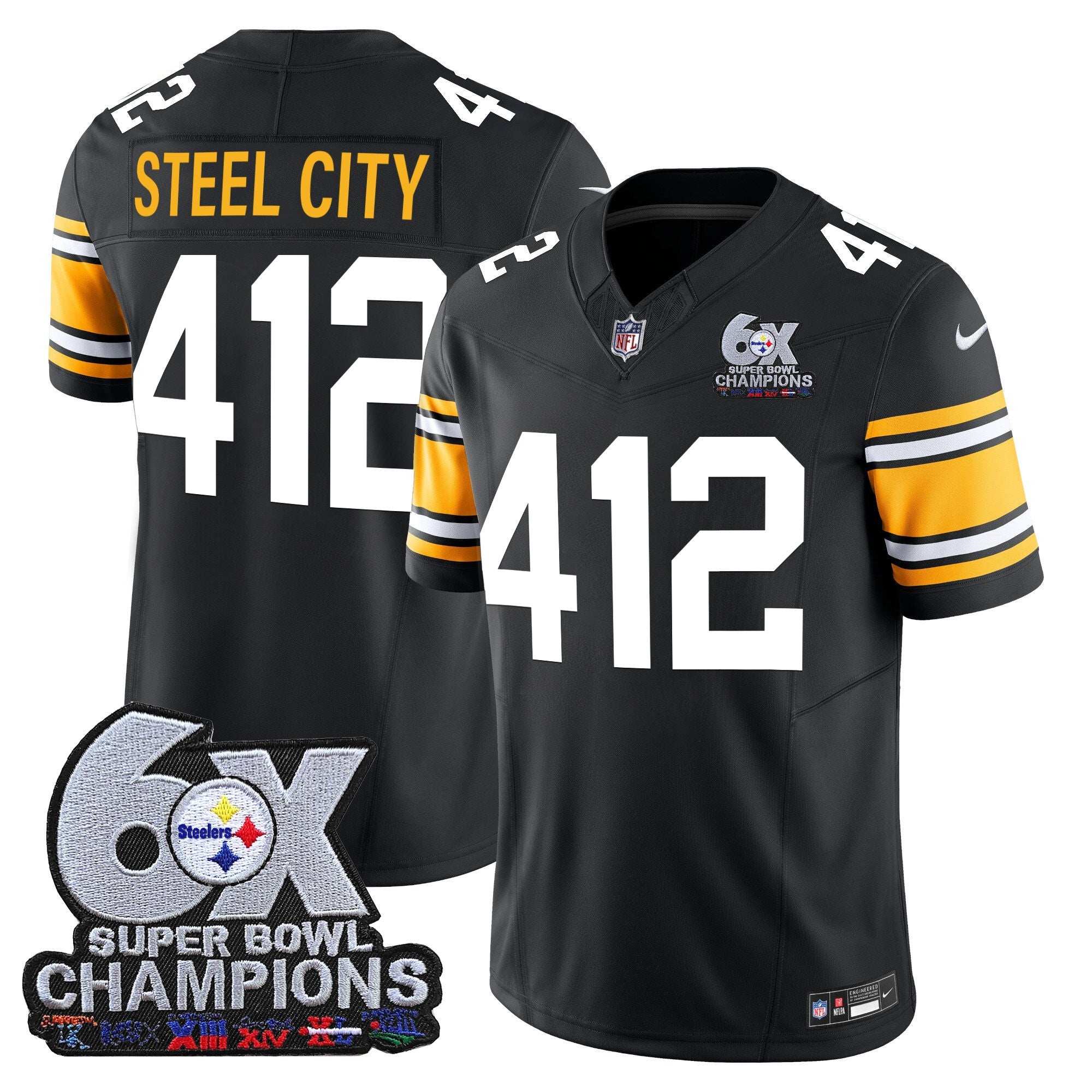 Men's Pittsburgh Steelers 6-Time Champions Patch Vapor Limited Jersey - All Stitched