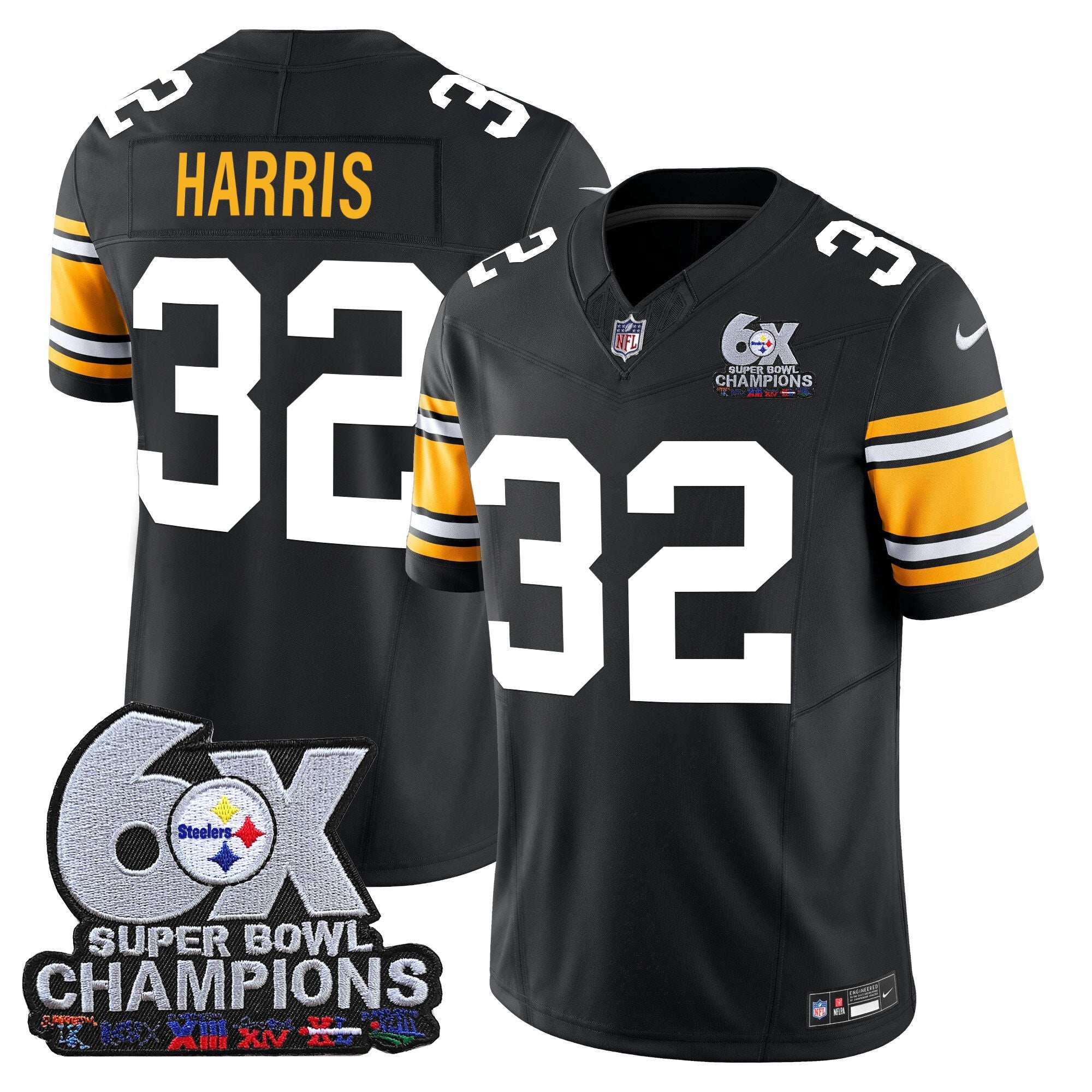 Men's Pittsburgh Steelers 6-Time Champions Patch Vapor Limited Jersey - All Stitched