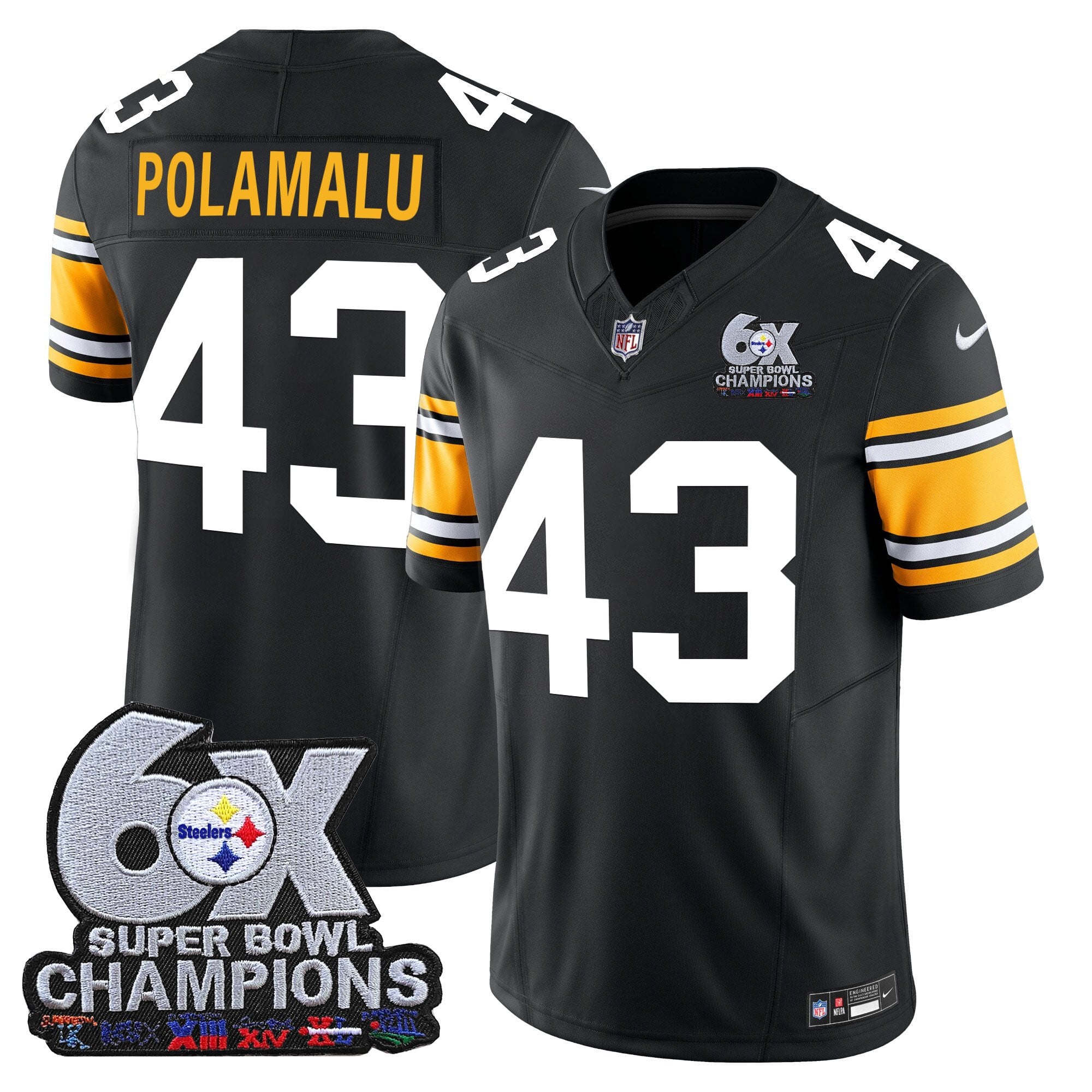 Men's Pittsburgh Steelers 6-Time Champions Patch Vapor Limited Jersey - All Stitched