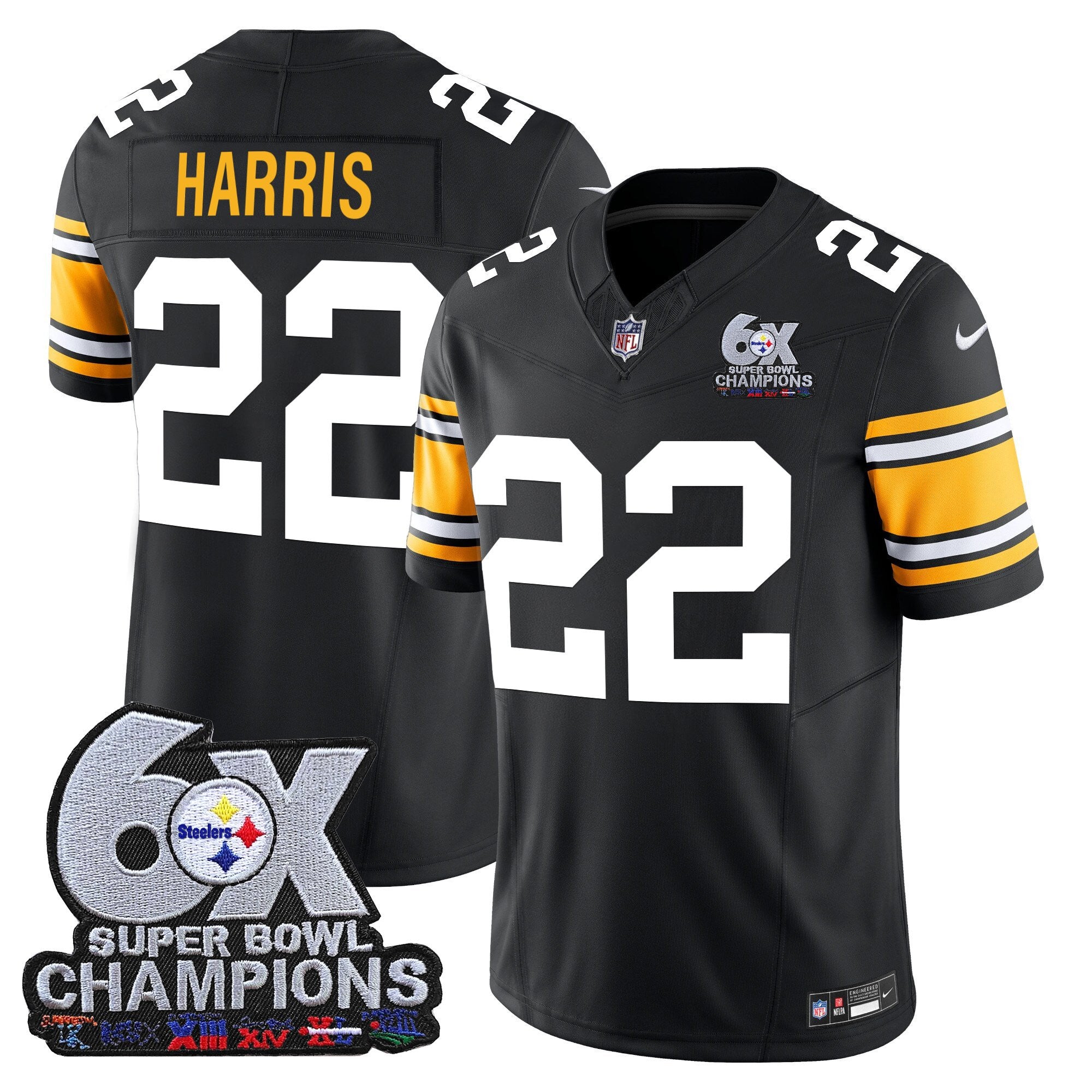 Men's Pittsburgh Steelers 6-Time Champions Patch Vapor Limited Jersey - All Stitched