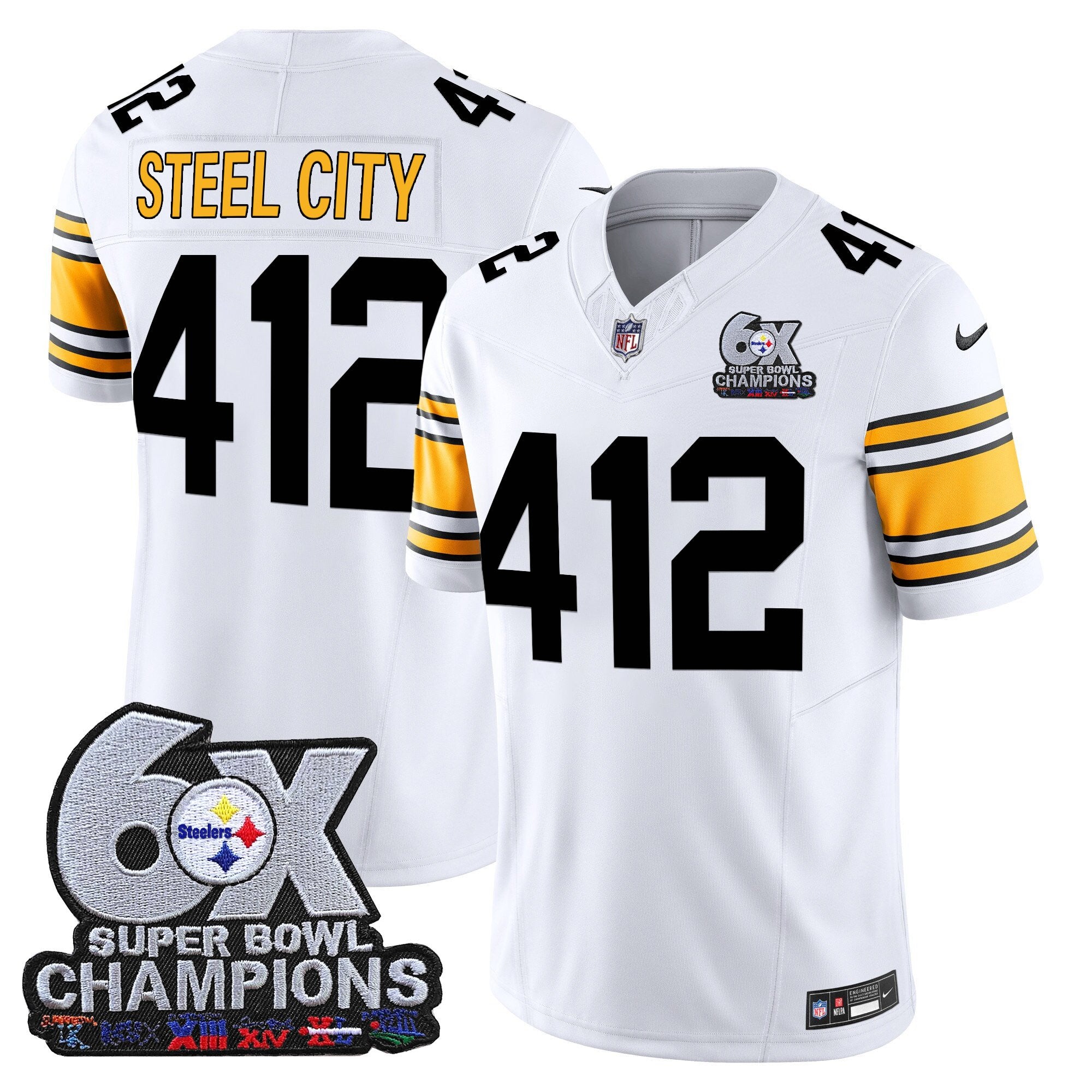 Men's Pittsburgh Steelers 6-Time Champions Patch Vapor Limited Jersey - All Stitched