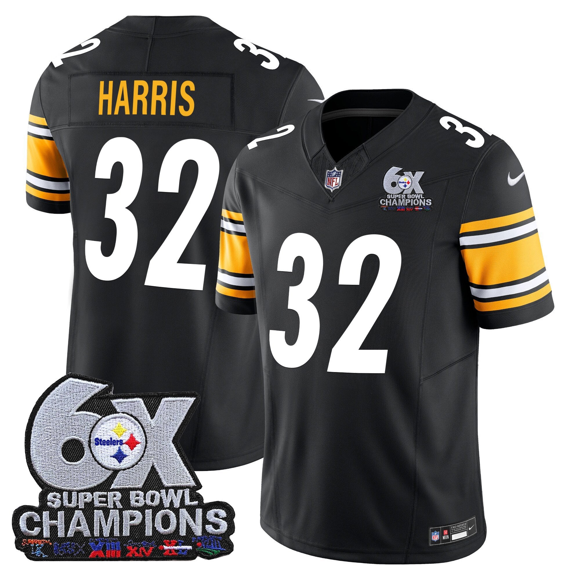 Men's Pittsburgh Steelers 6-Time Champions Patch Vapor Limited Jersey - All Stitched